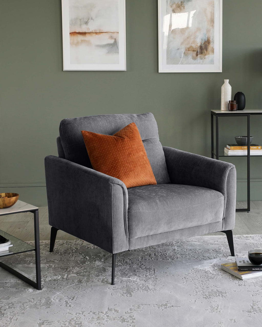Brooks Dark Grey Fabric Armchair