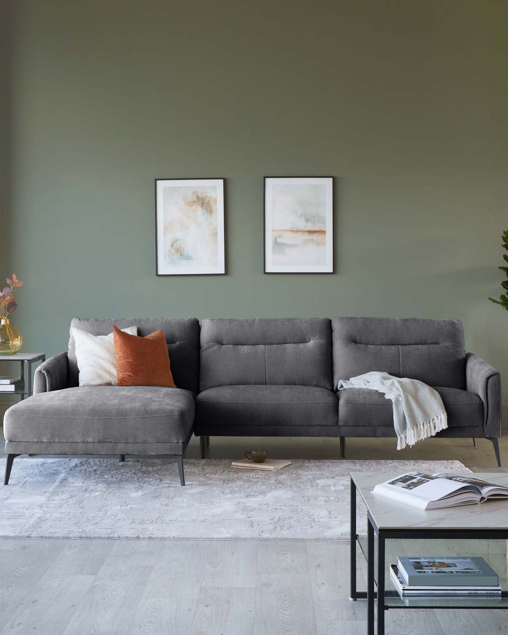 Brooks Dark Grey Fabric Left Hand Corner Chaise Sofa