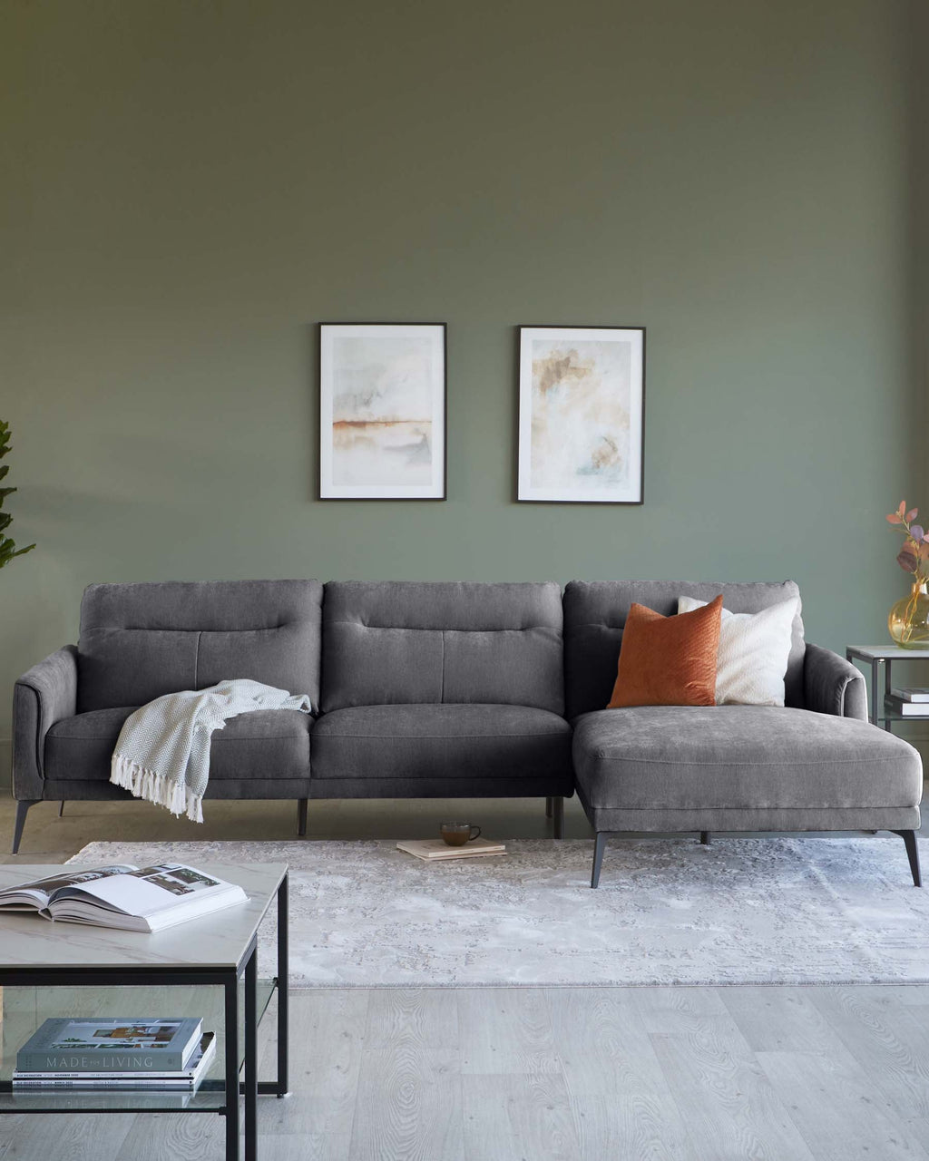 Brooks Dark Grey Fabric Right Hand Corner Chaise Sofa