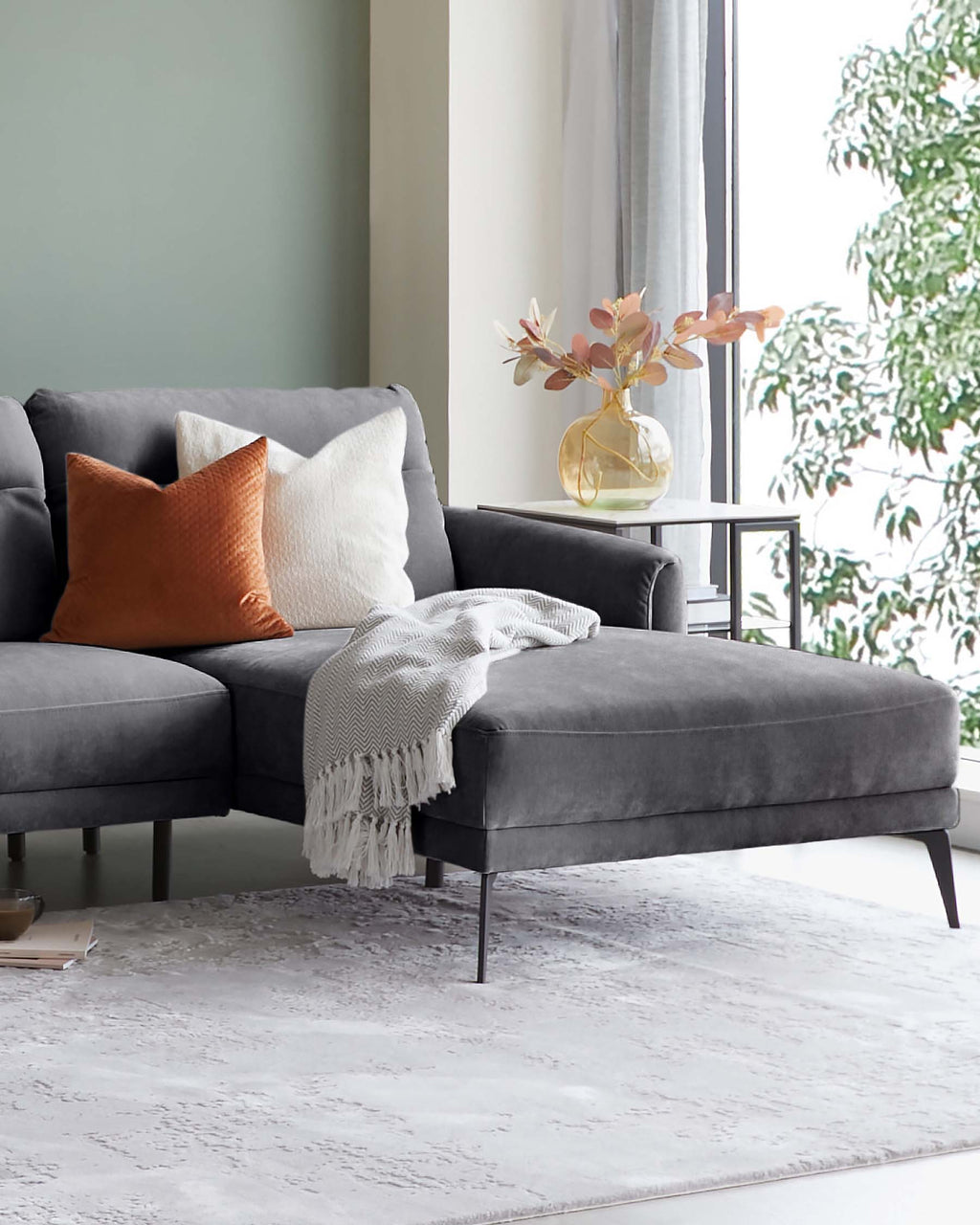 Brooks Dark Grey Fabric Right Hand Corner Chaise Sofa