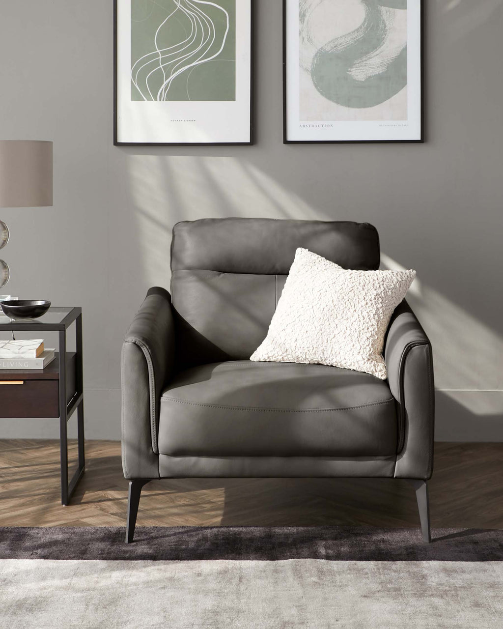 Brooks Dark Grey Leather Armchair