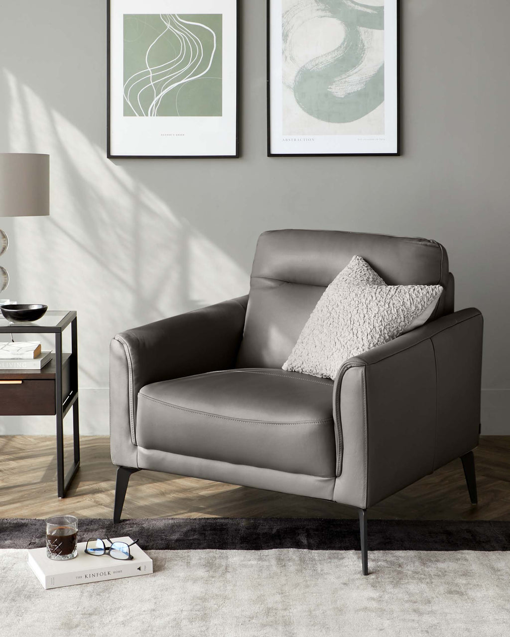Brooks Dark Grey Leather Armchair