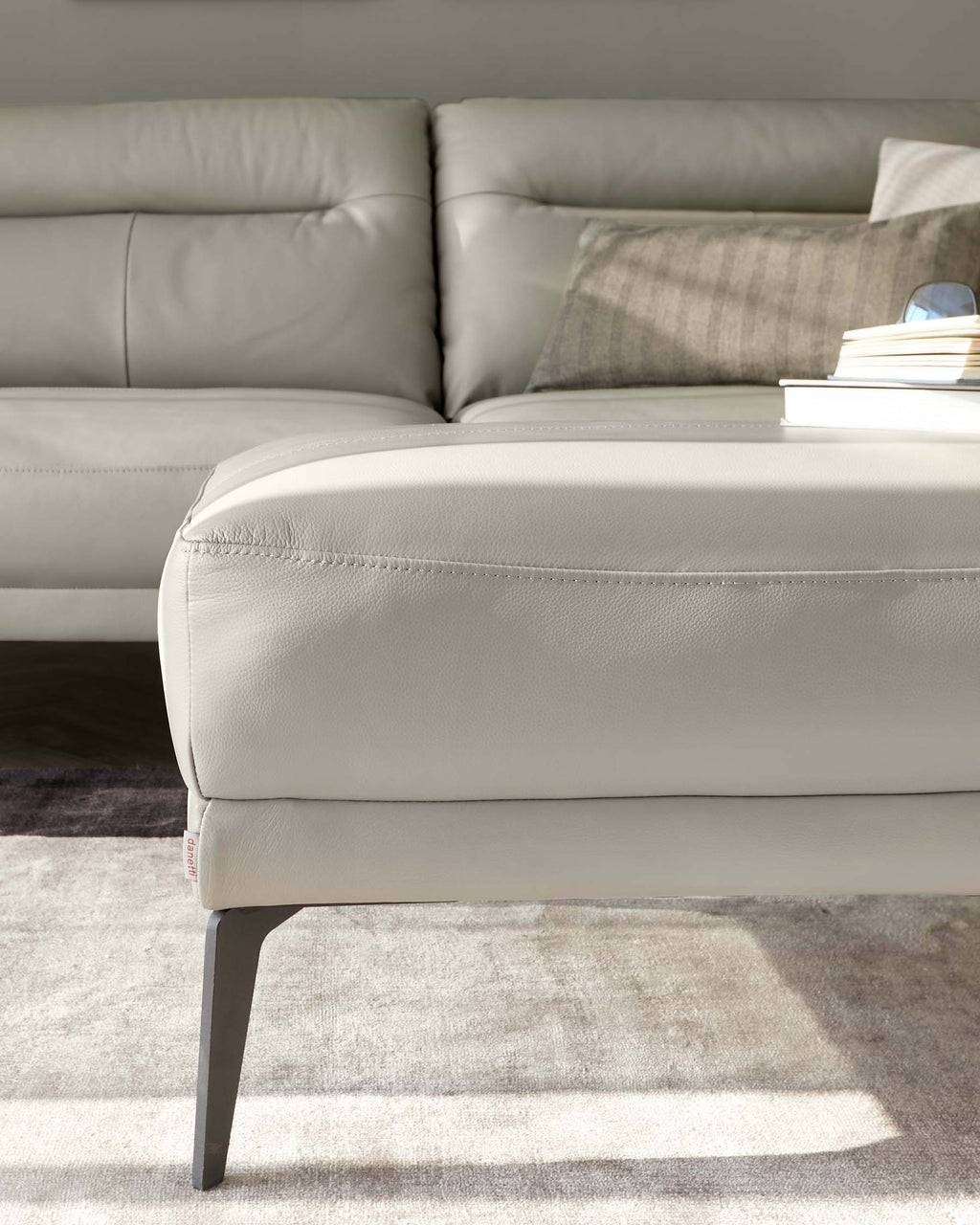 Brooks Light Grey Leather Footstool