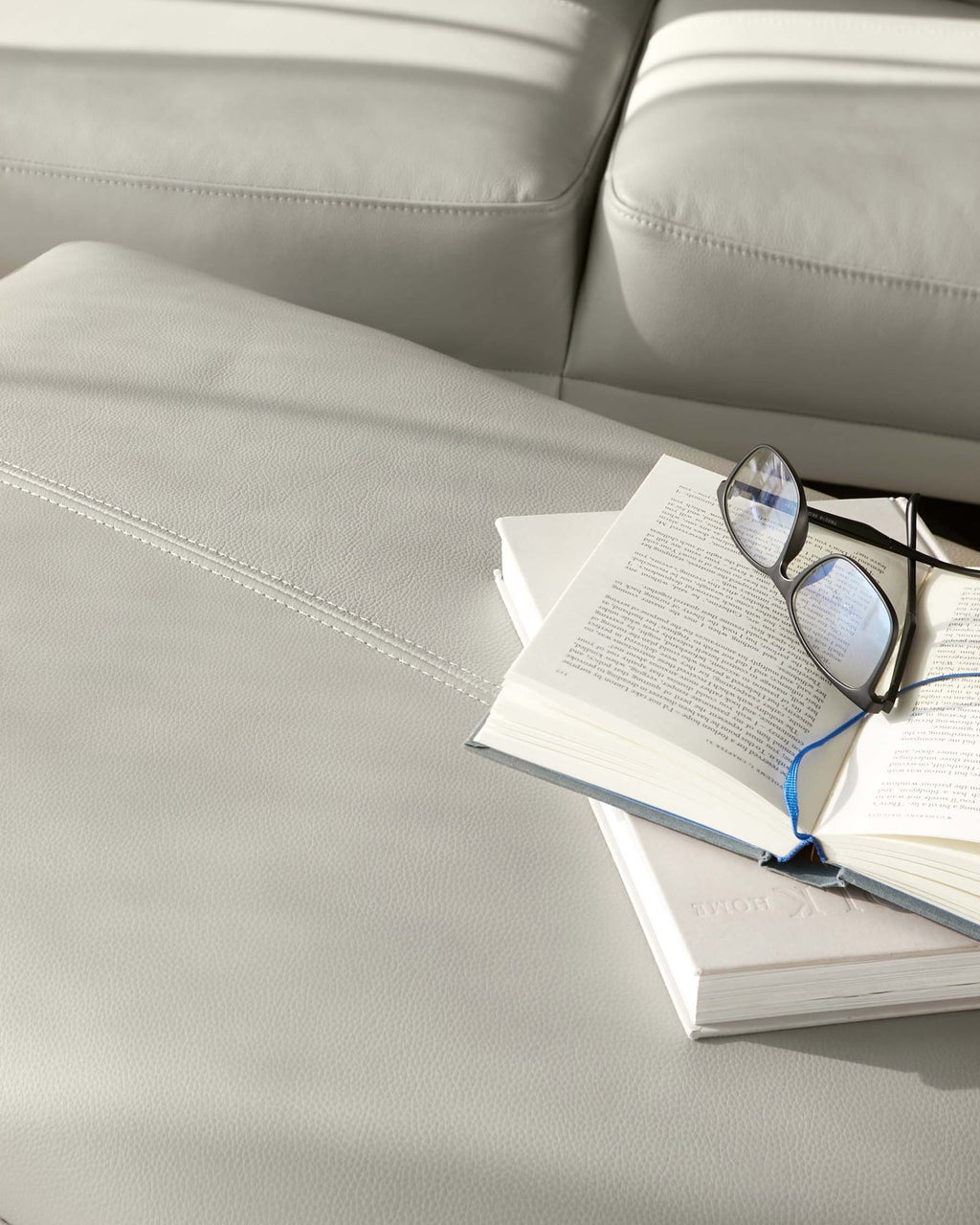 Brooks Light Grey Leather Footstool