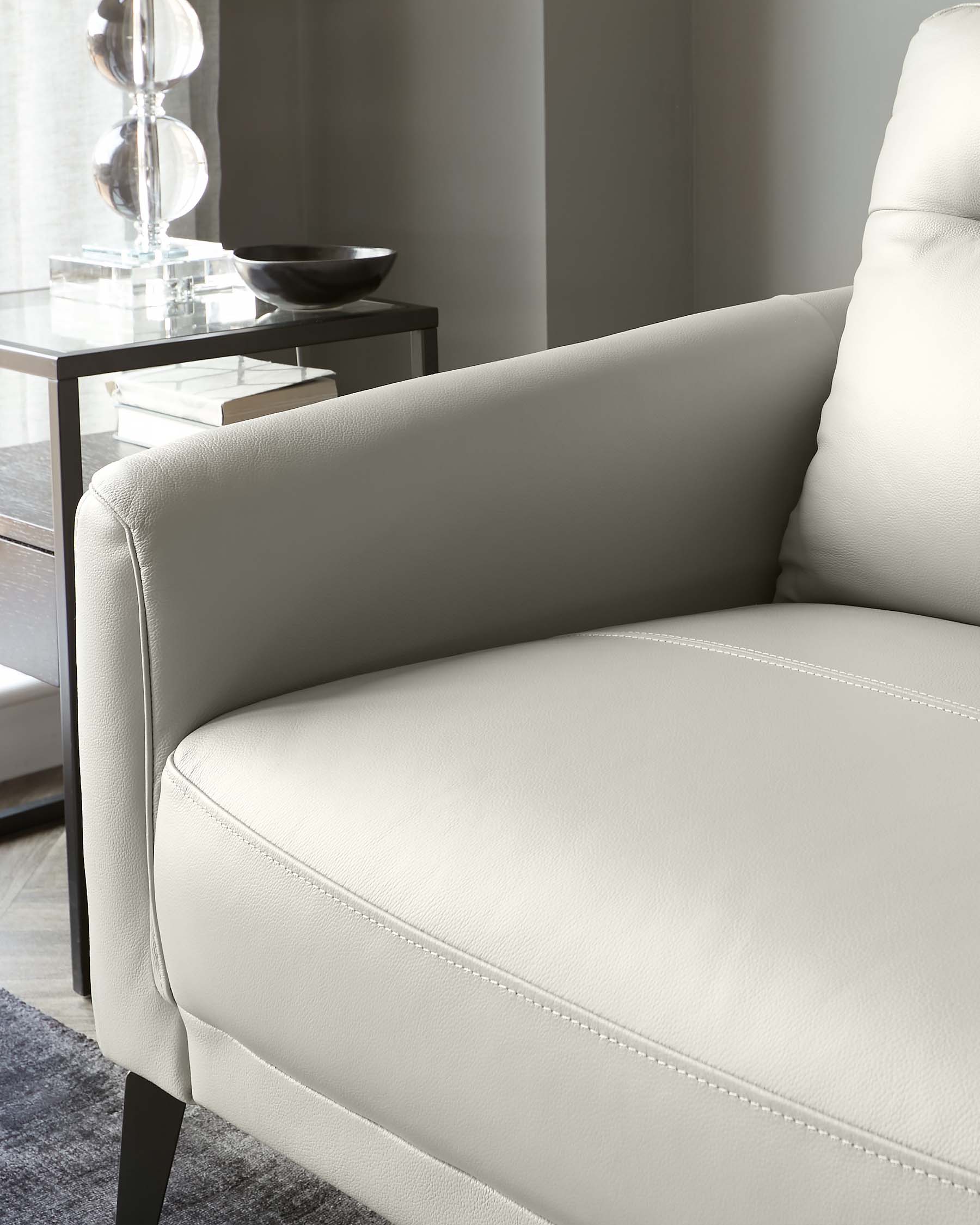 Brooks Light Grey Leather 3 Seater Sofa