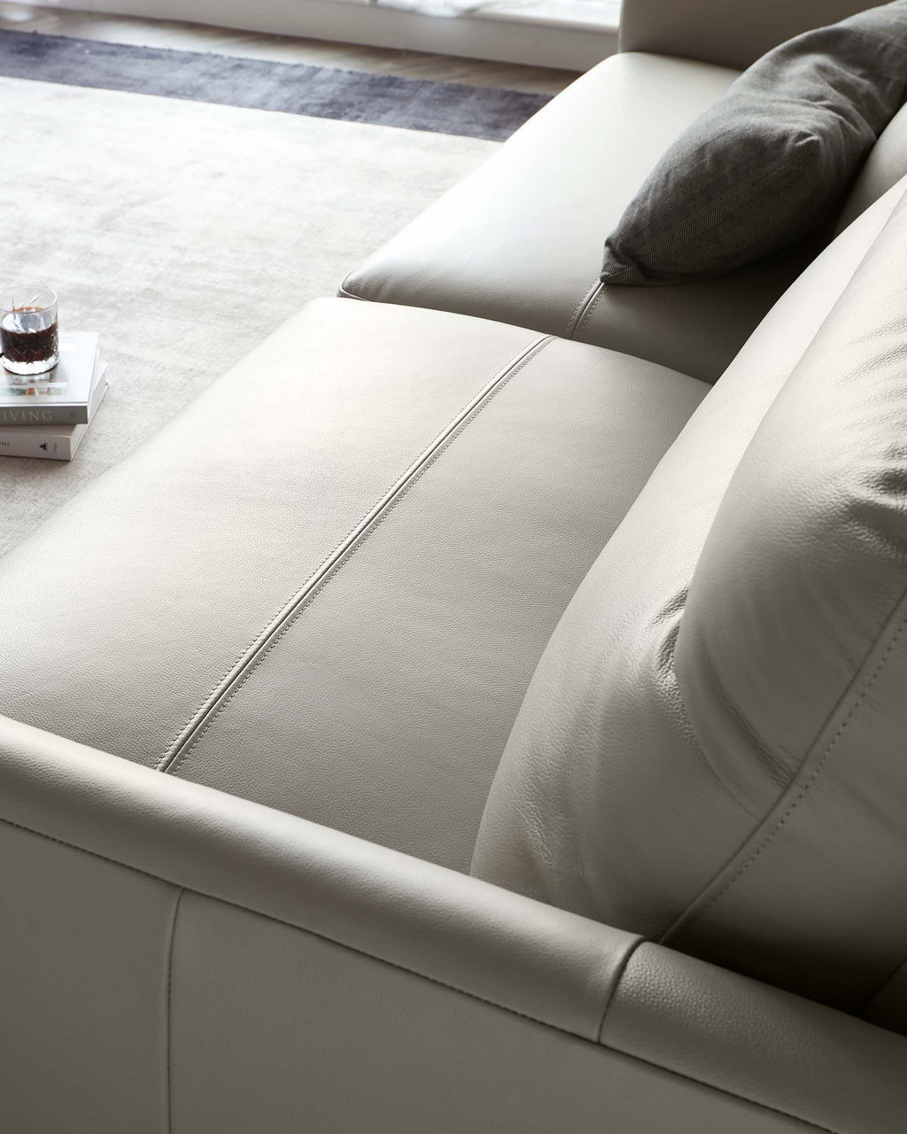 Brooks Light Grey Leather 3 Seater Sofa