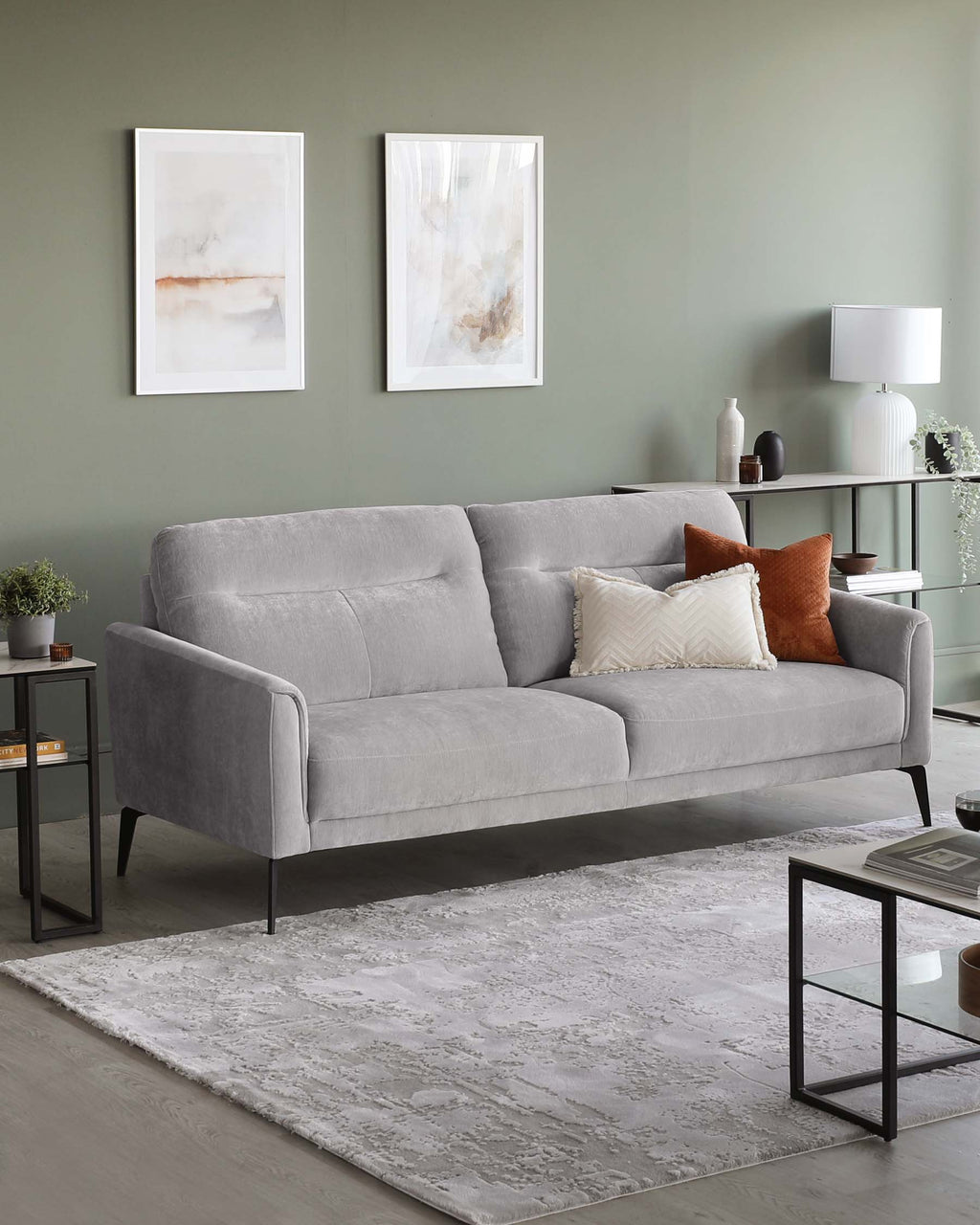 Brooks Light Grey Fabric Pleat 3 Seater Sofa