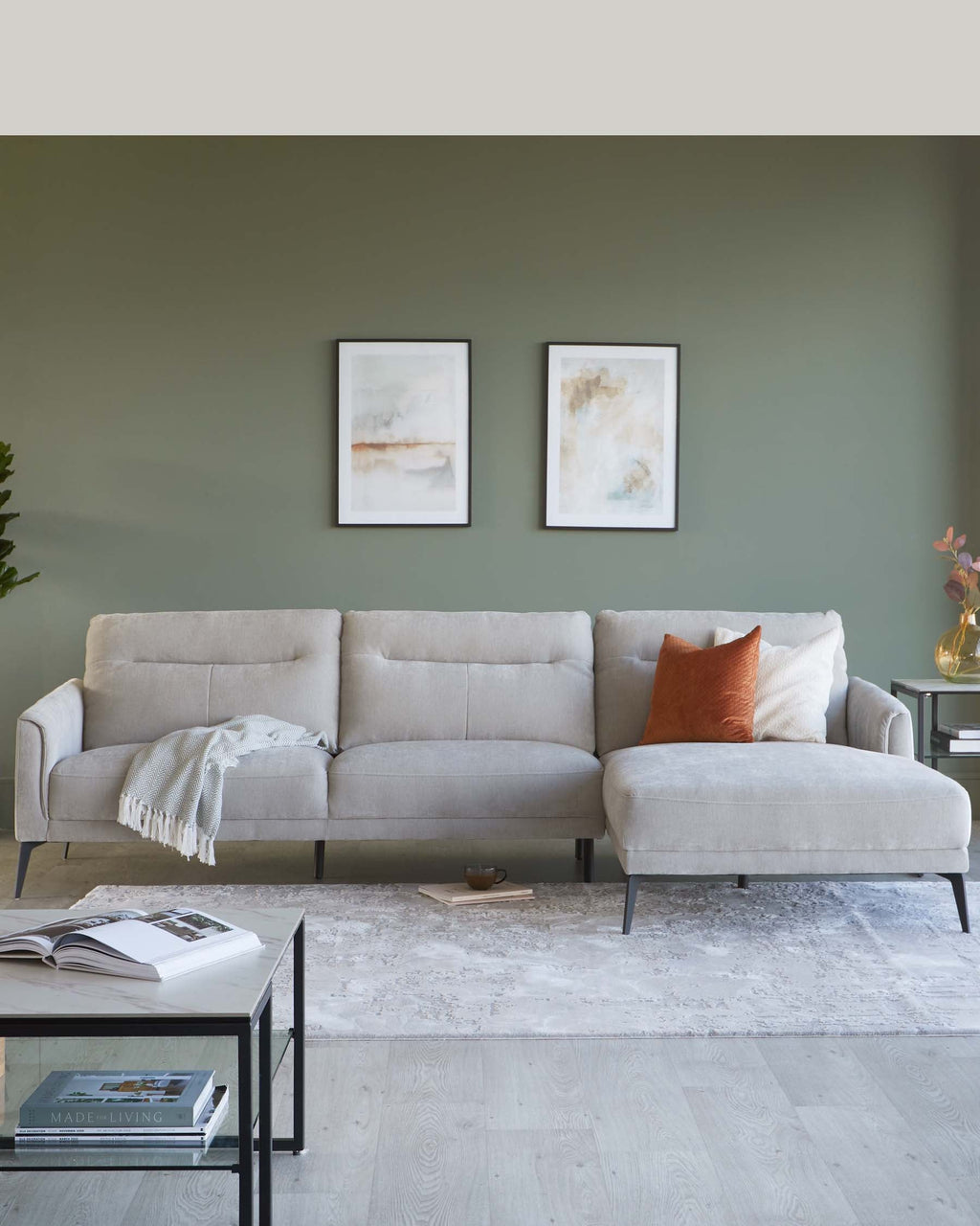 Brooks Light Grey Fabric Right Hand Corner Chaise Sofa