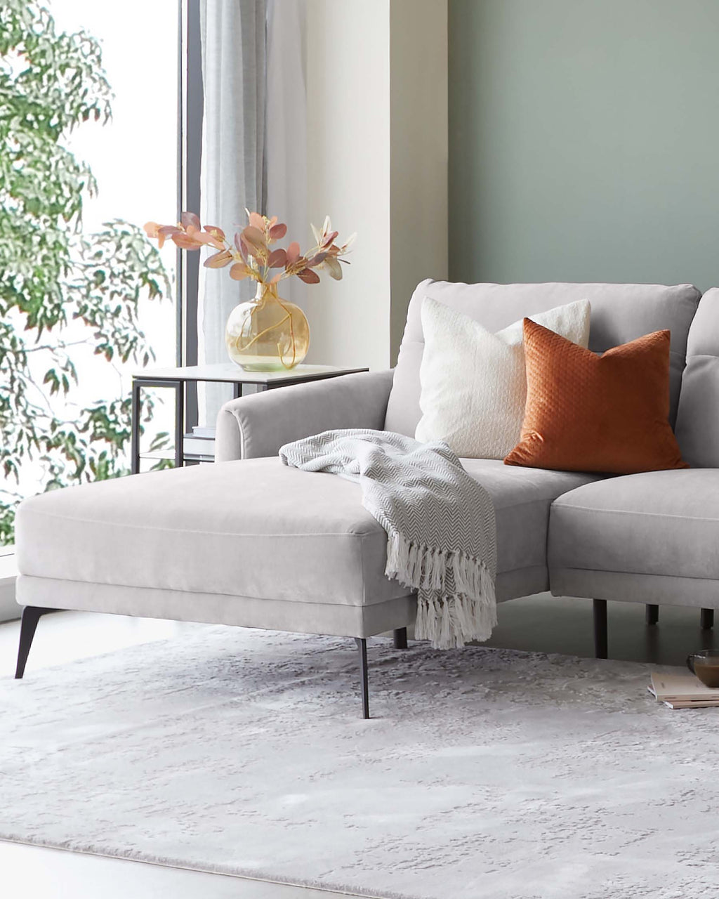 Brooks Light Grey Fabric Left Hand Corner Chaise Sofa