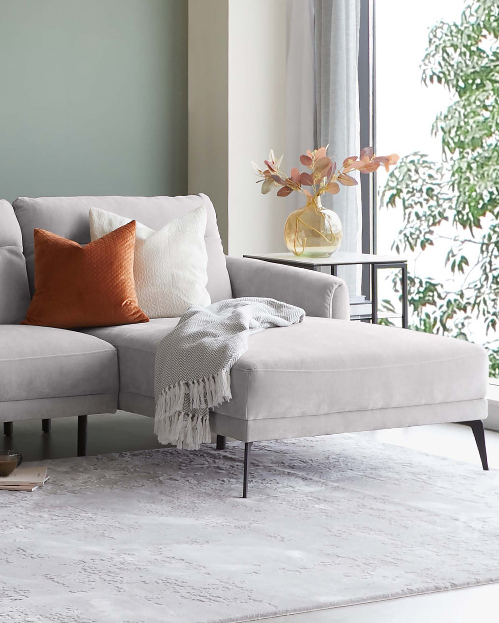 Brooks Light Grey Fabric Right Hand Corner Chaise Sofa