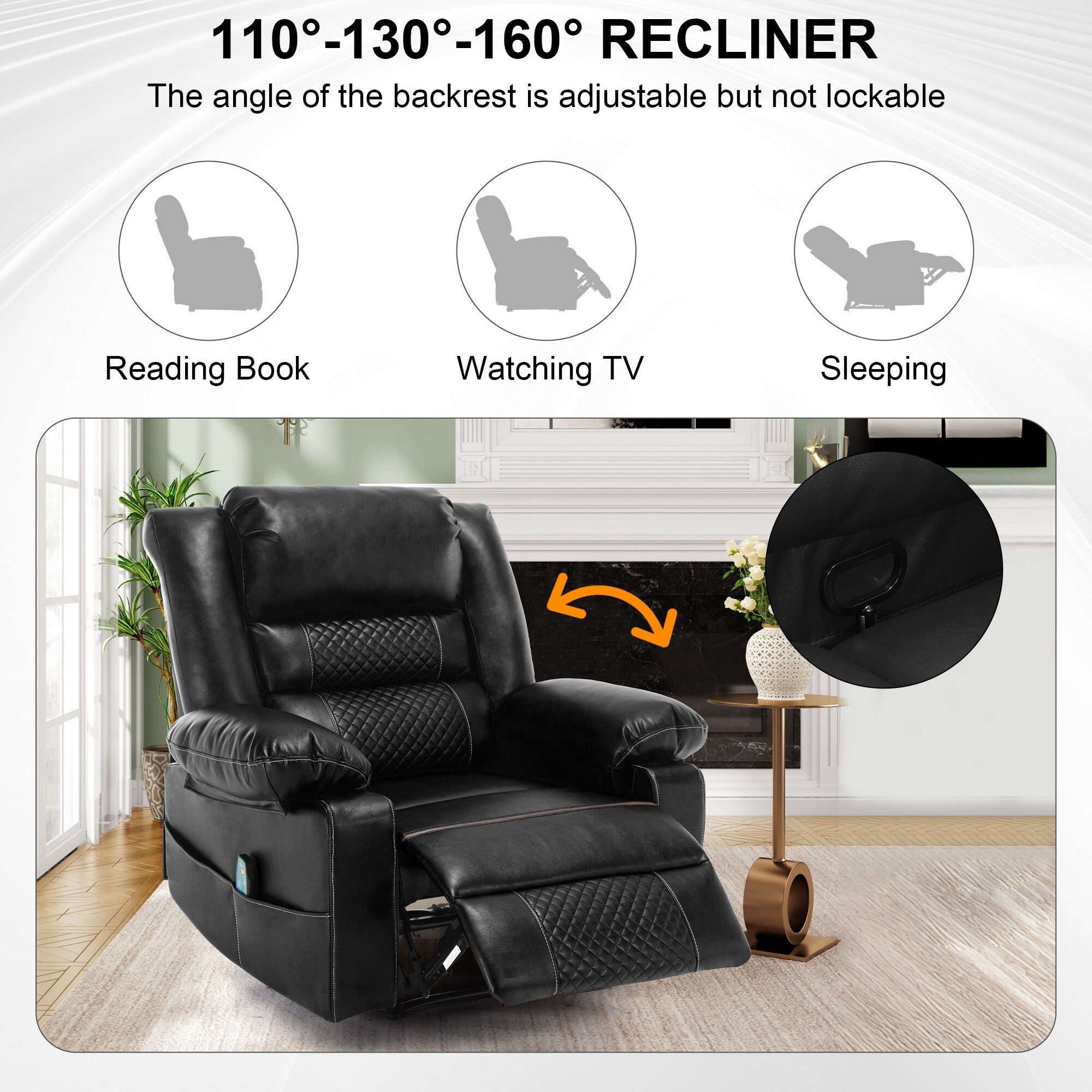 Brown Manual Recliner with 8-Point Massage, Heated Function, and Sturdy Frame for Living Room Comfort