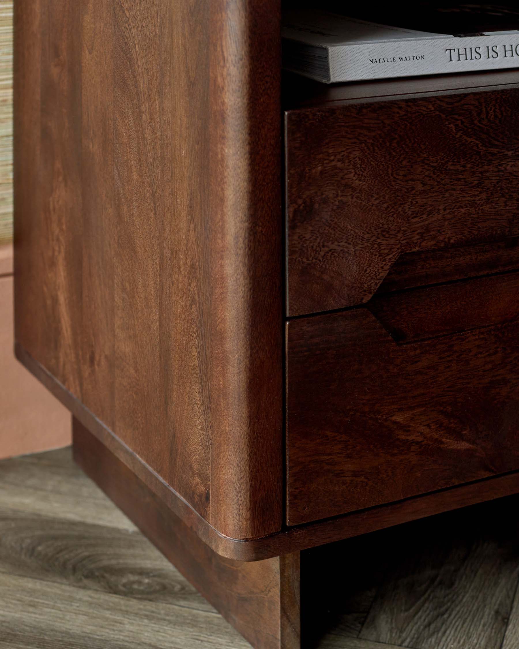 Bryce dark mango wood 2 drawer bedside table