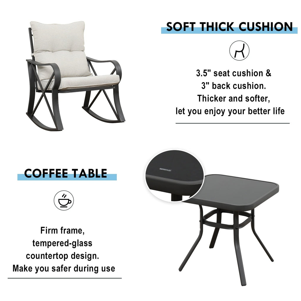 COSIEST 3-piece Outdoor Rocking Chair Chat Set with Side Table