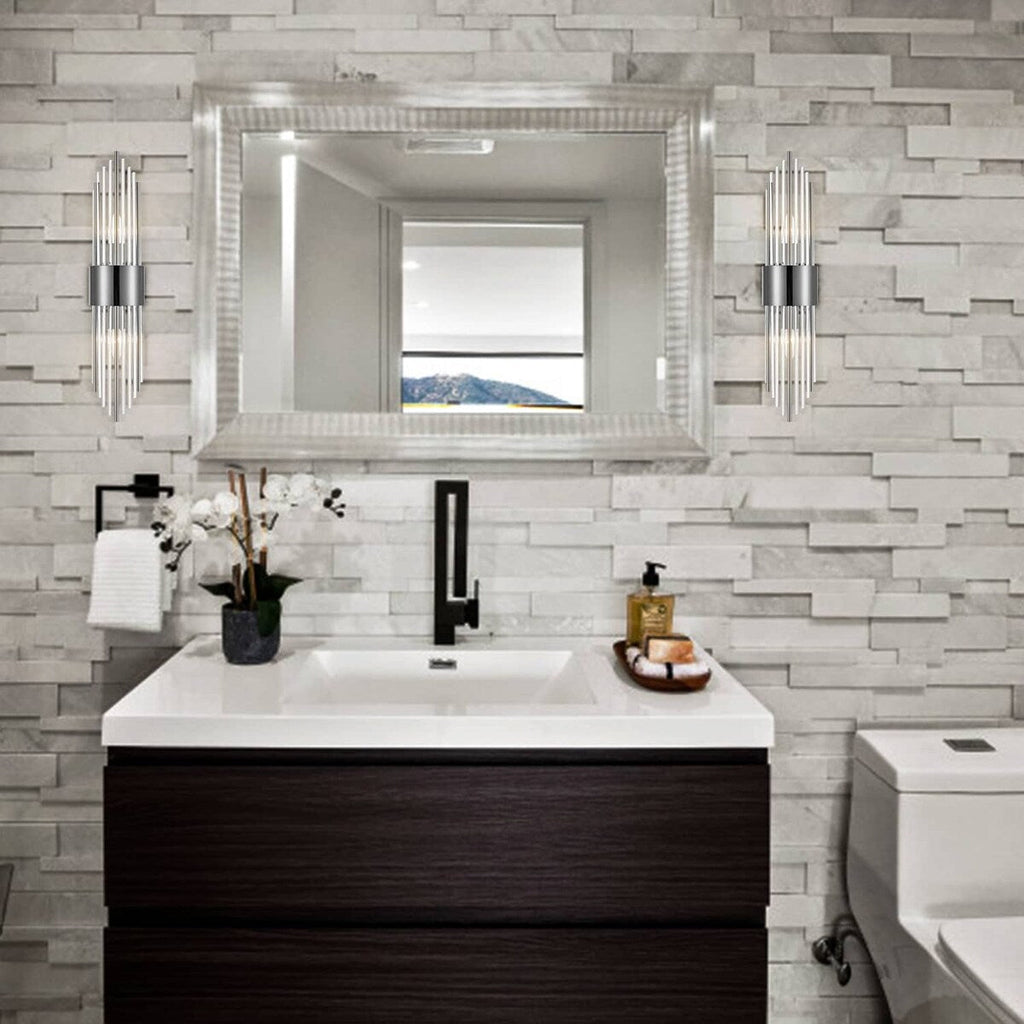 Cabrera Modern Metal Wall Sconce with Beautiful Crystal Clear Glass Rods for Bathroom Set of 2