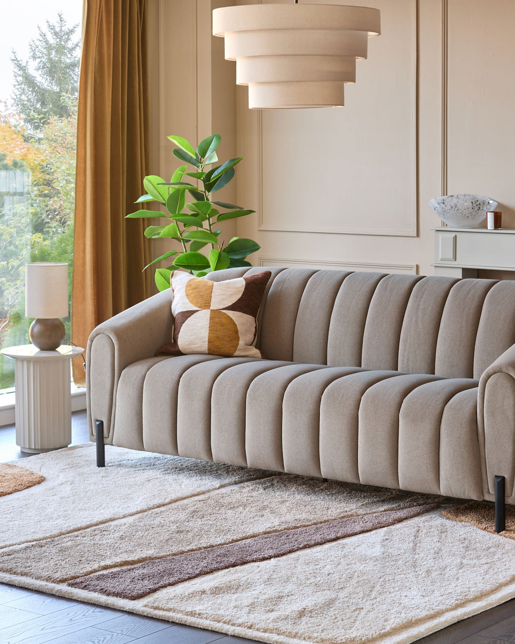 Calico cream and mocha textured large rug