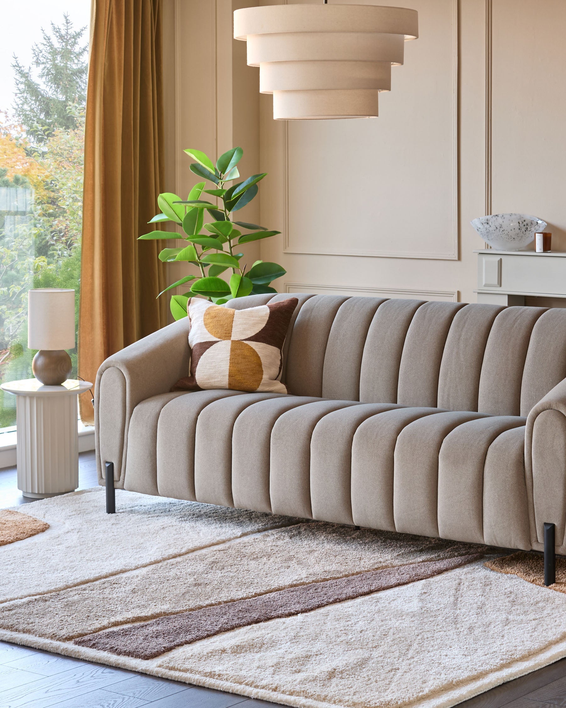 Calico cream and mocha textured large rug