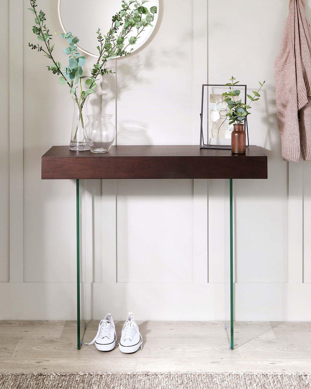 Aria Dark Walnut and Glass Console Table