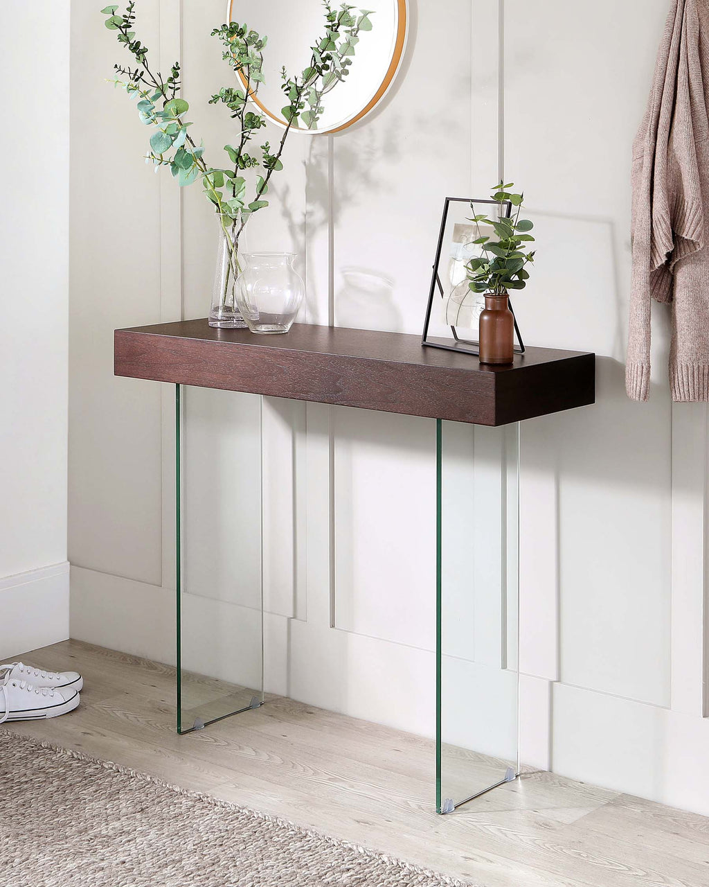 Aria Dark Walnut and Glass Console Table