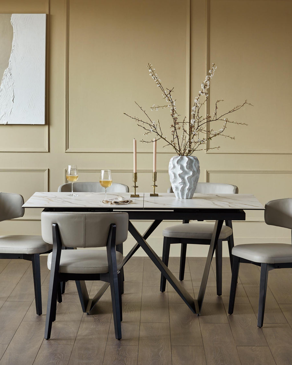 Calenzano natural ceramic extending 6 to 8 seater dining table