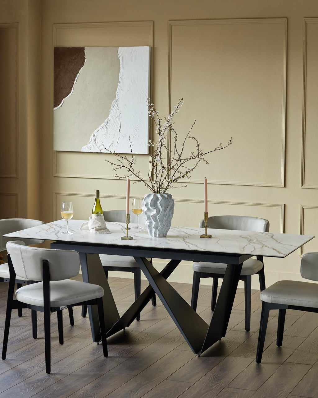 Calenzano natural ceramic extending 6 to 8 seater dining table