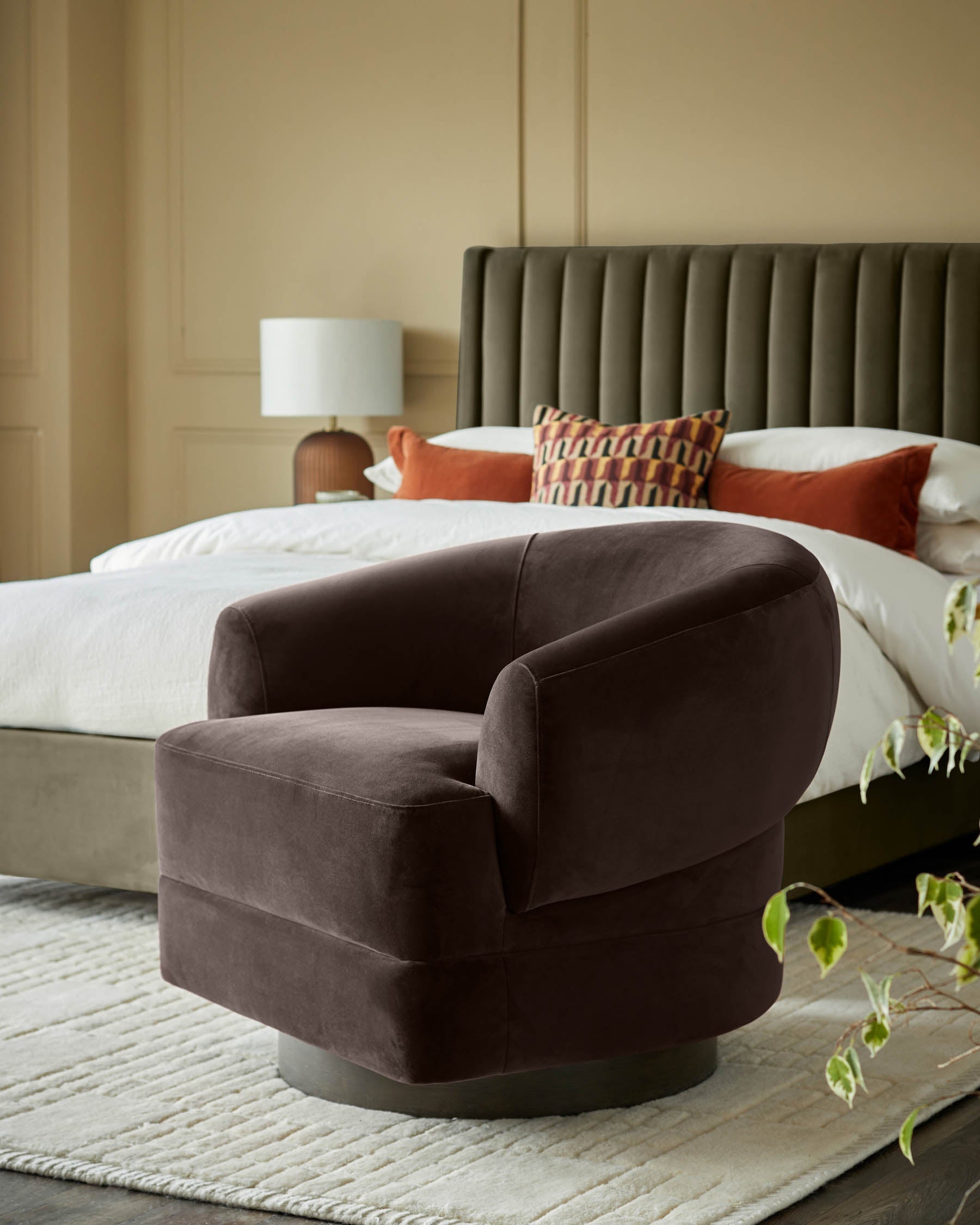 Callan dark mocha velvet swivel accent chair