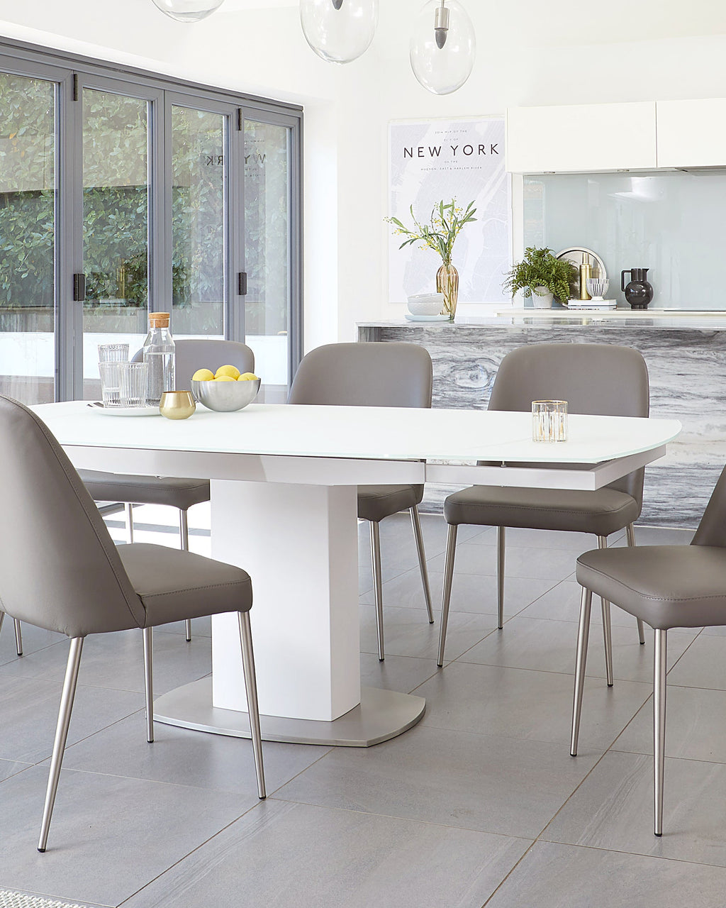 Camillo White Frosted Glass Extending 6 to 8 Seater Dining Table