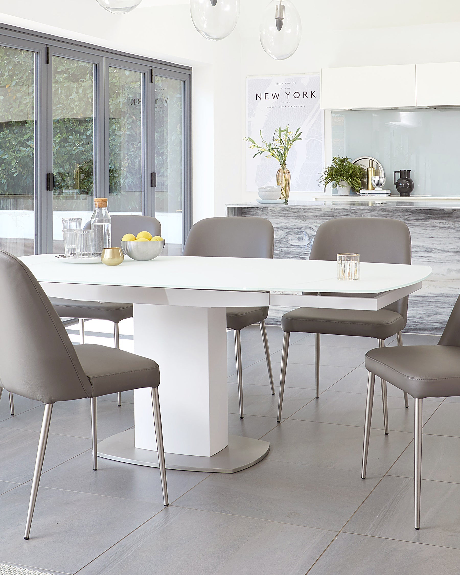 Camillo White Frosted Glass Extending 6 to 8 Seater Dining Table