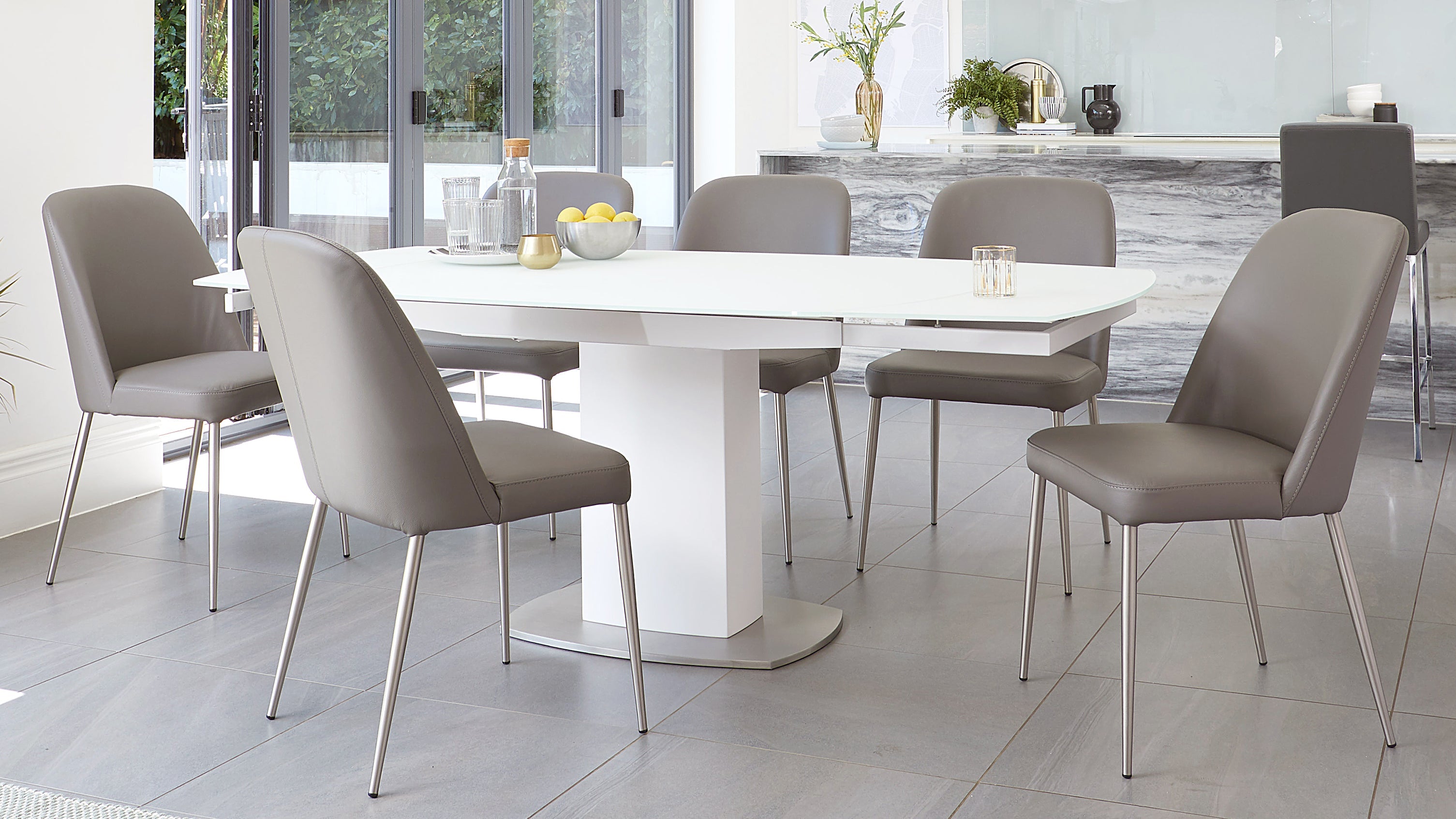 Camillo White Frosted Glass Extending 6 to 8 Seater Dining Table