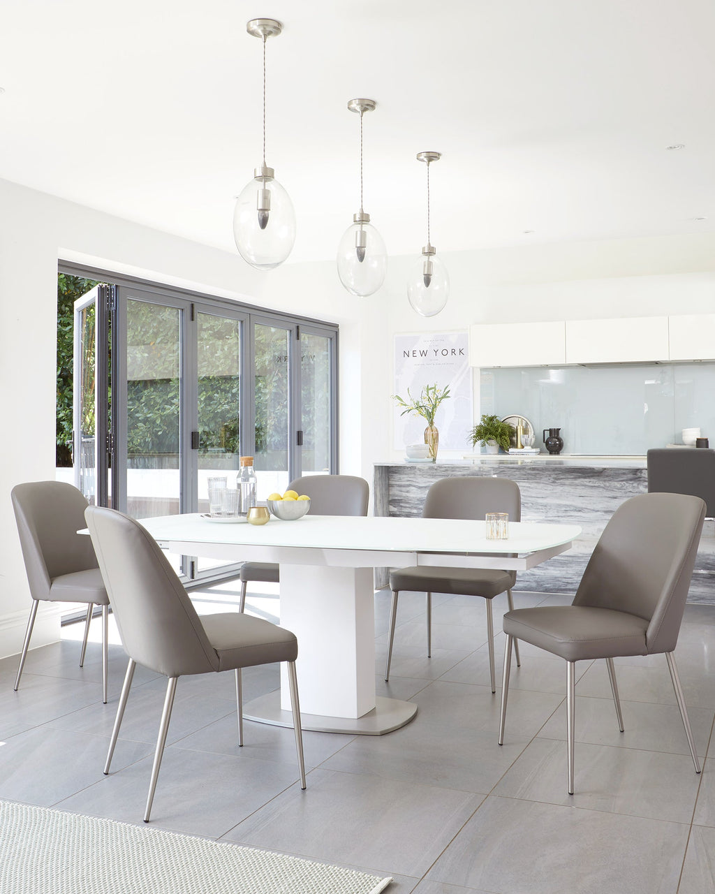 Camillo White Frosted Glass Extending 6 to 8 Seater Dining Table