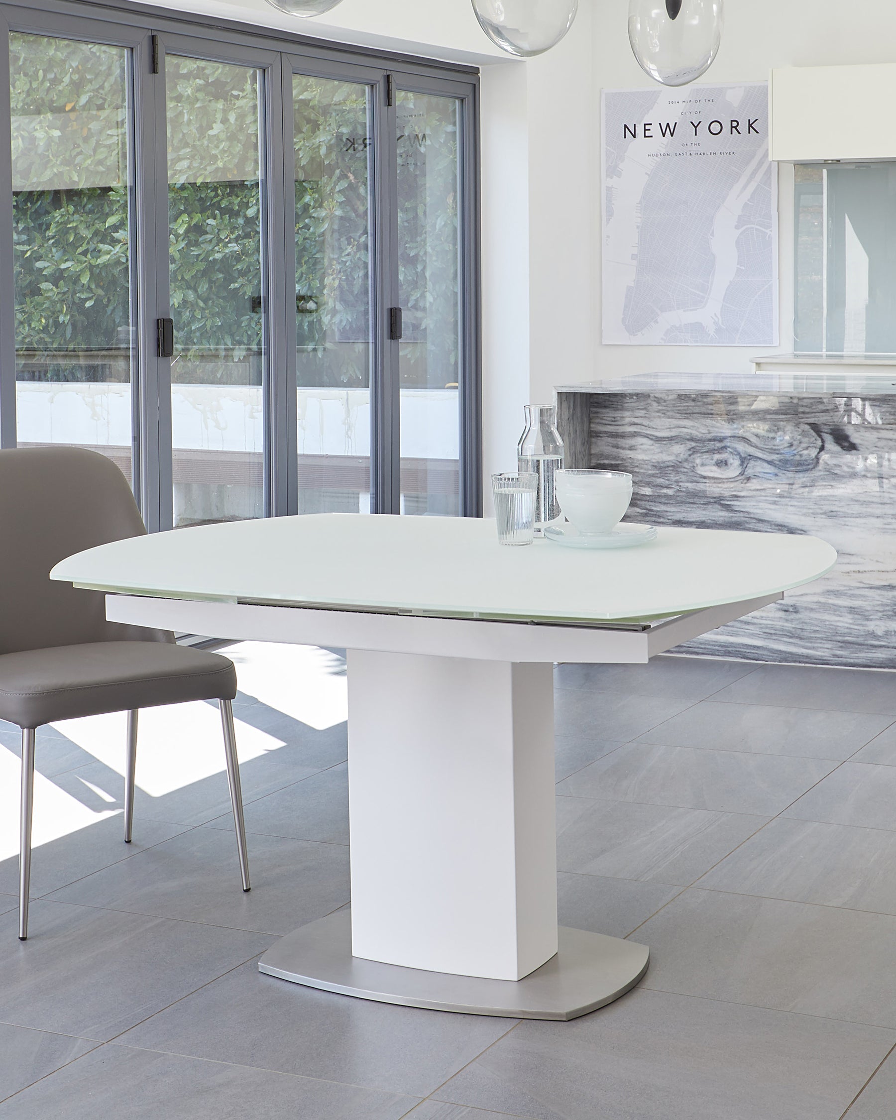 Camillo White Frosted Glass Extending 6 to 8 Seater Dining Table