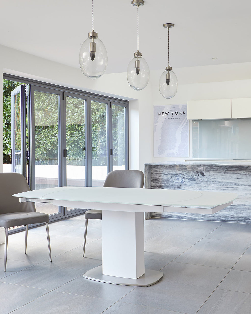 Camillo White Frosted Glass Extending 6 to 8 Seater Dining Table