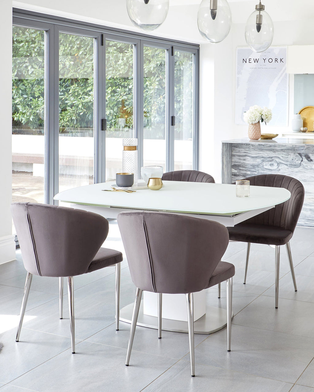 Camillo White Frosted Glass Extending 6 to 8 Seater Dining Table