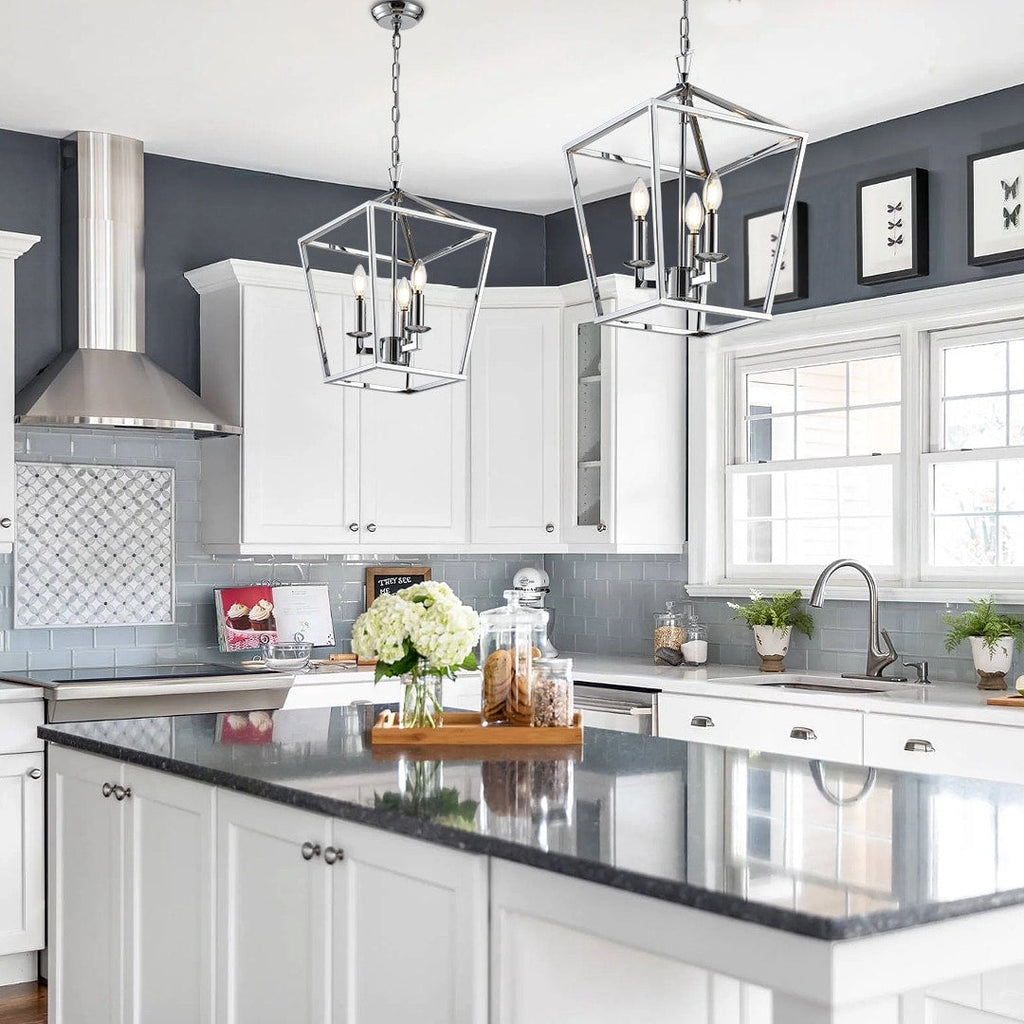 Candle Style Lantern Pendant Stairway or Kitchen Island Open Cage Chandelier - N/A