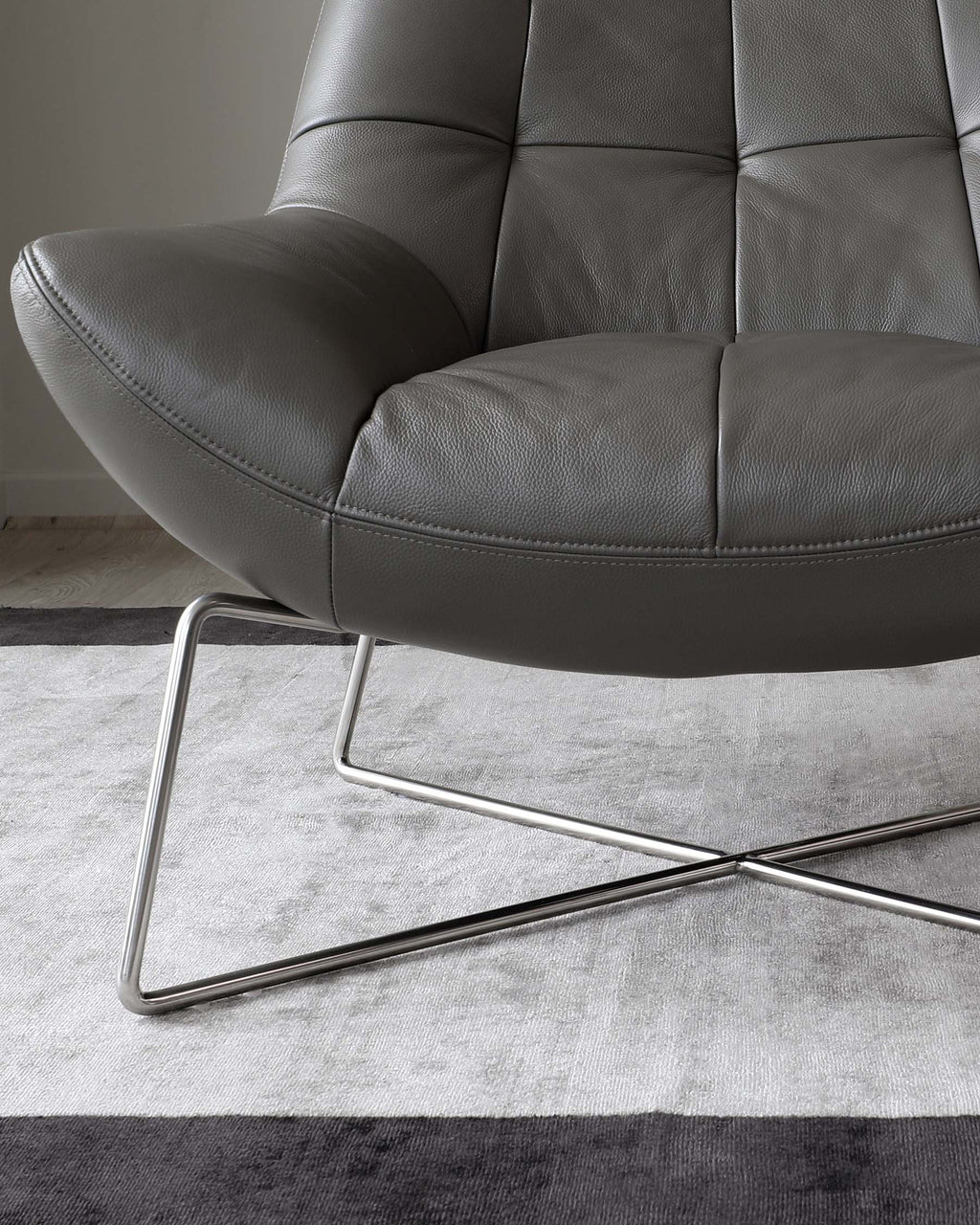 Canio Dark Grey Leather And Brushed Steel Accent Chair