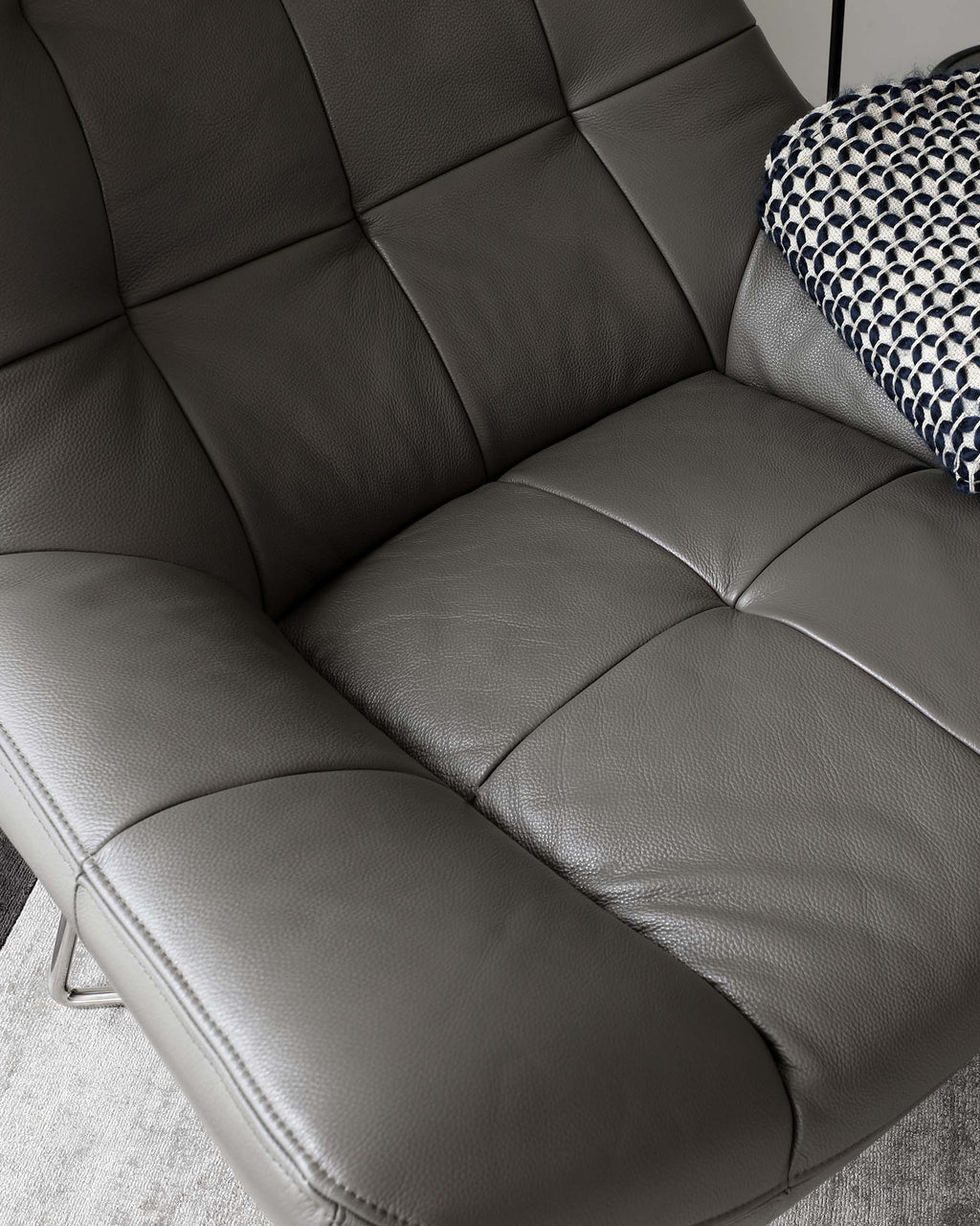 Canio Dark Grey Leather And Brushed Steel Accent Chair