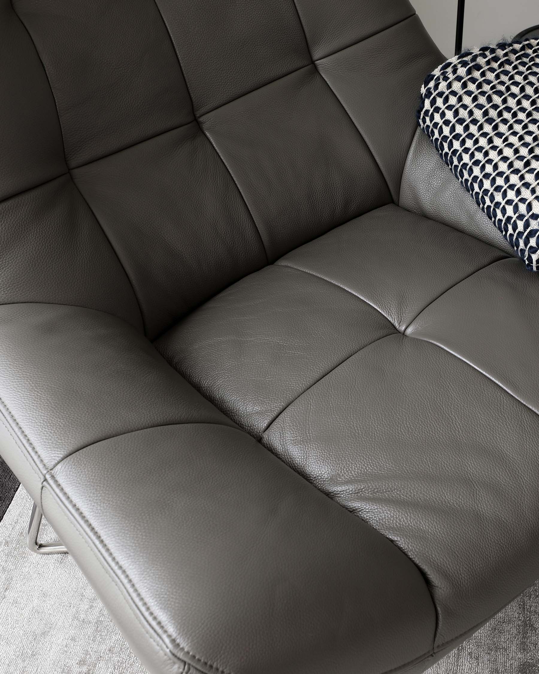 Canio Dark Grey Leather And Brushed Steel Accent Chair