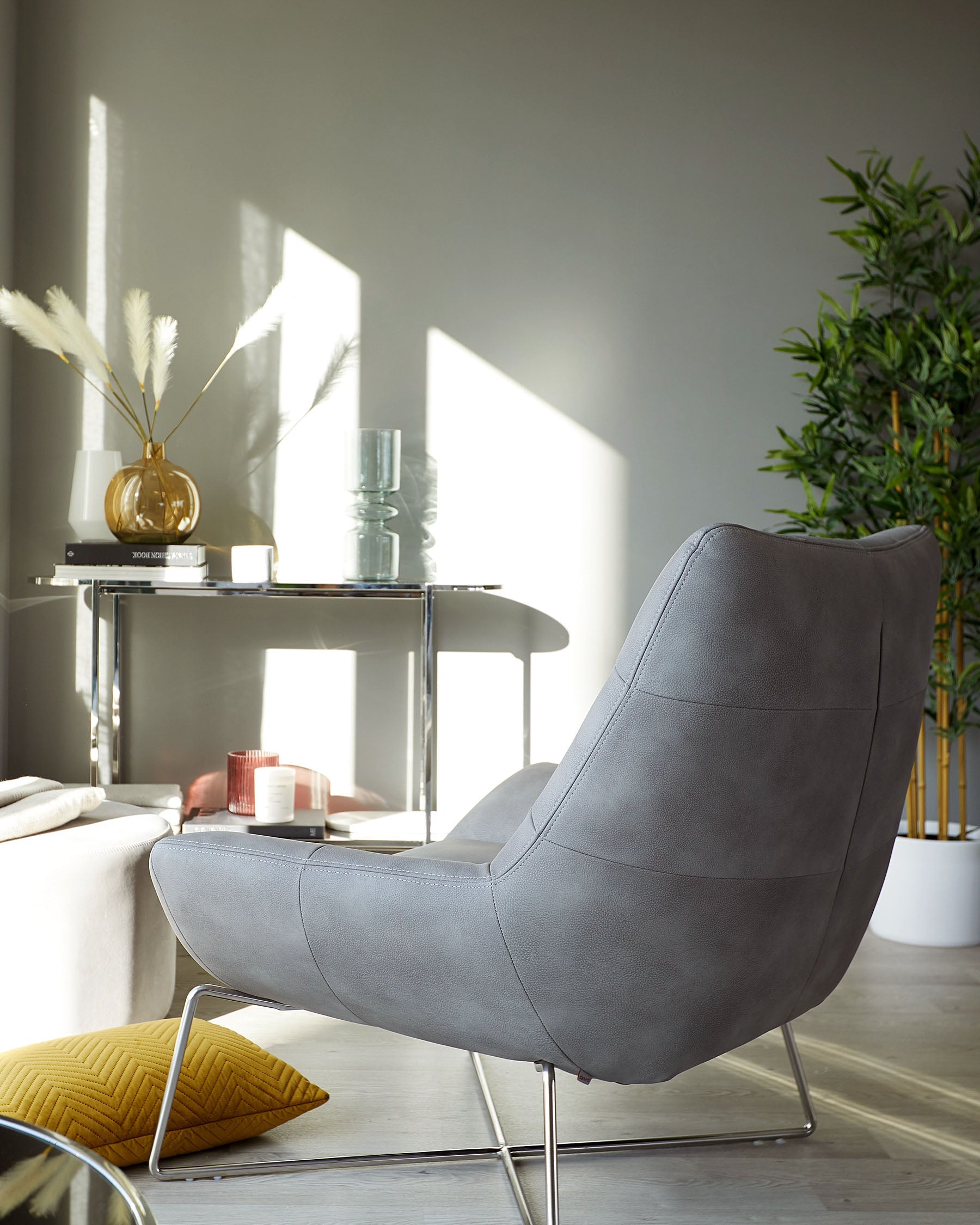 Canio Grey Faux Leather And Brushed Steel Accent Chair