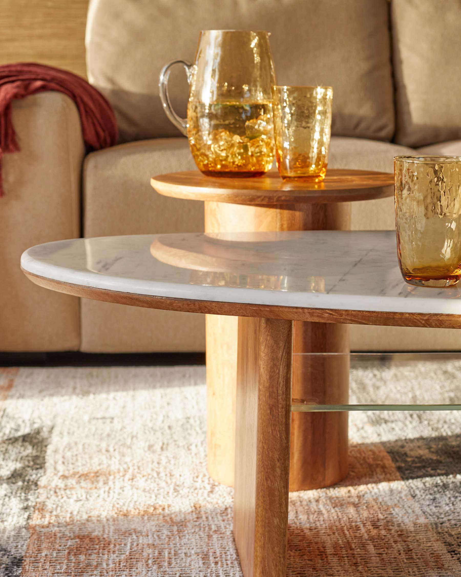 Cara light mango wood marble top coffee table