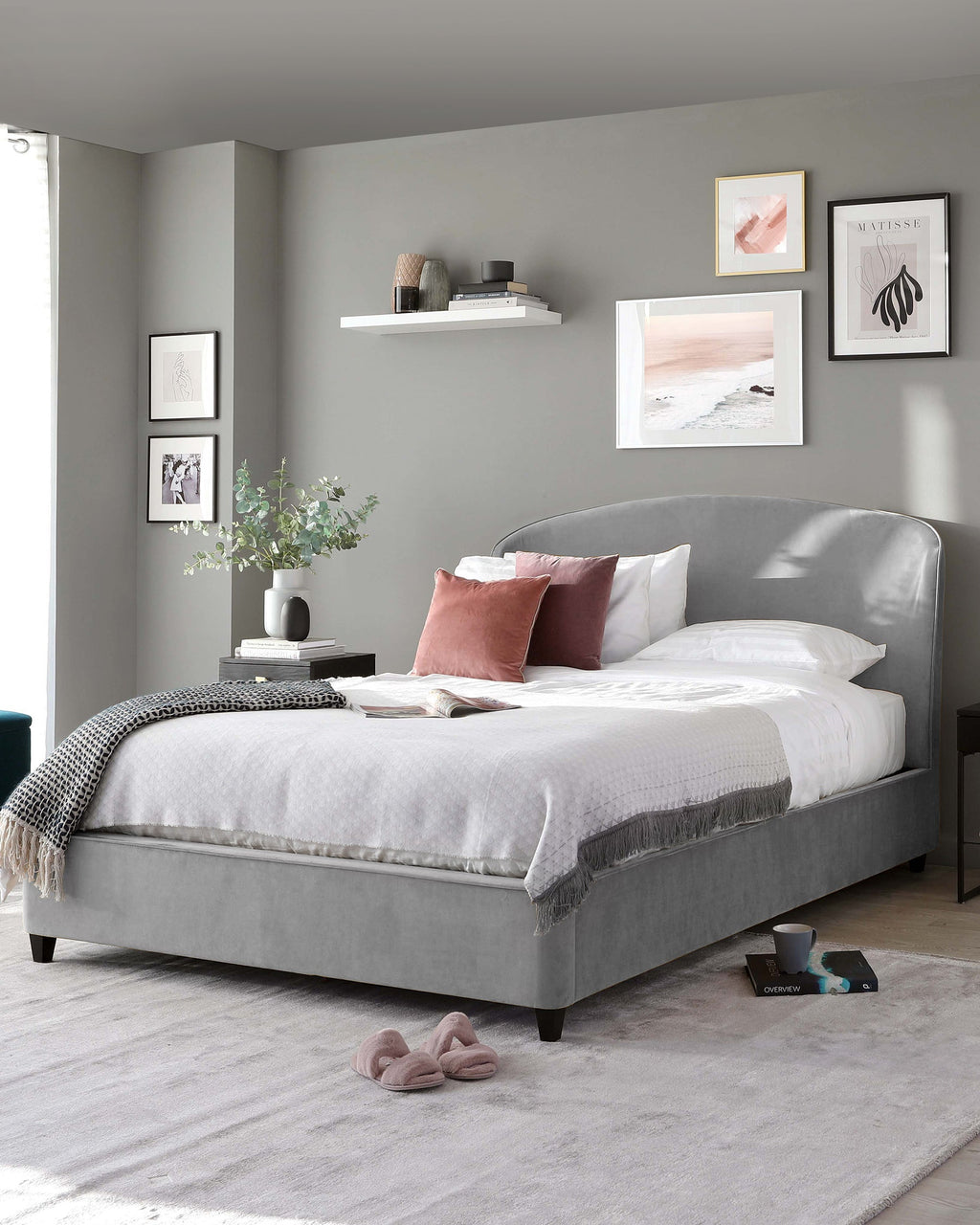 Carina Light Grey Velvet King Size Ottoman Storage Bed