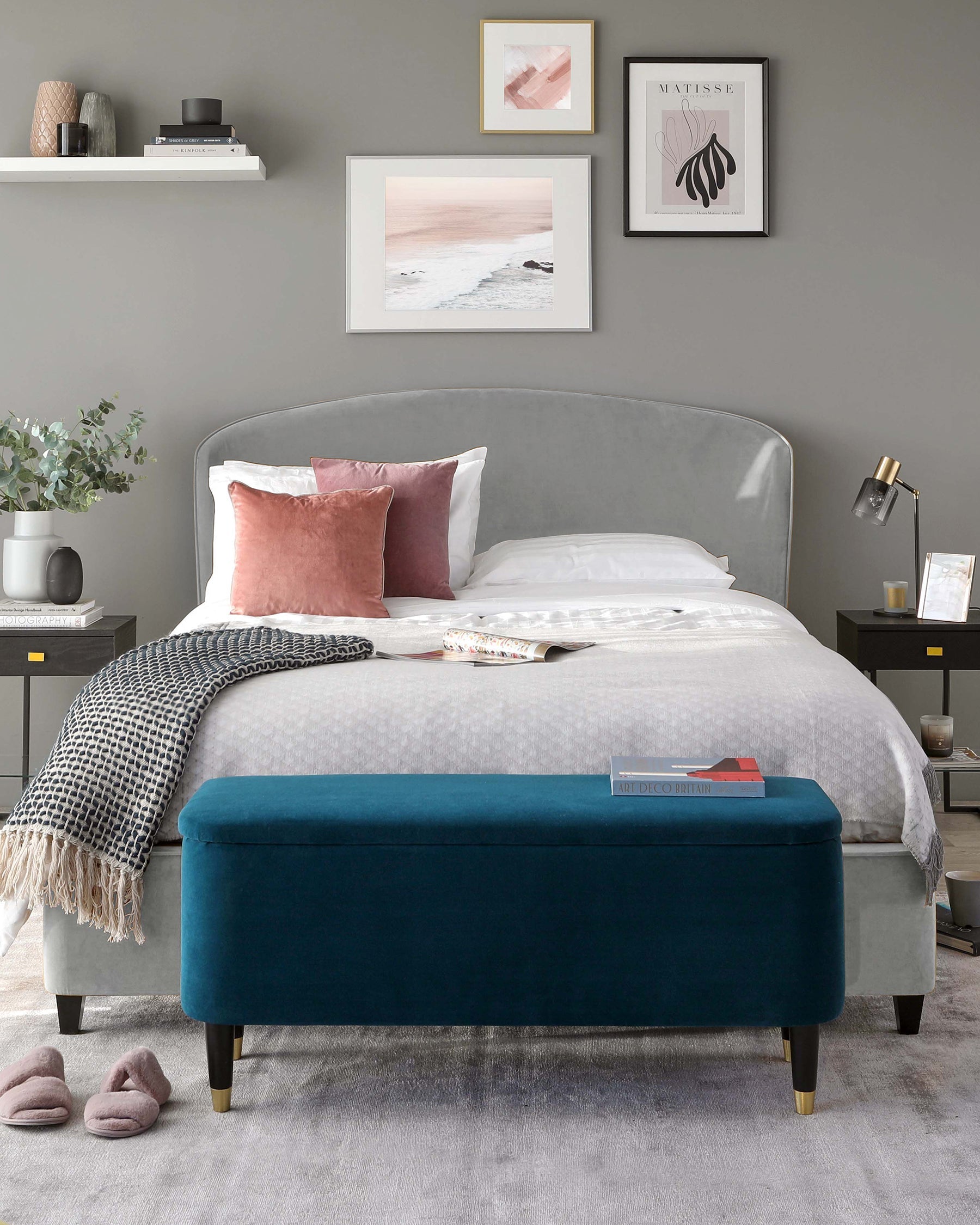 Carina Light Grey Velvet King Size Ottoman Storage Bed