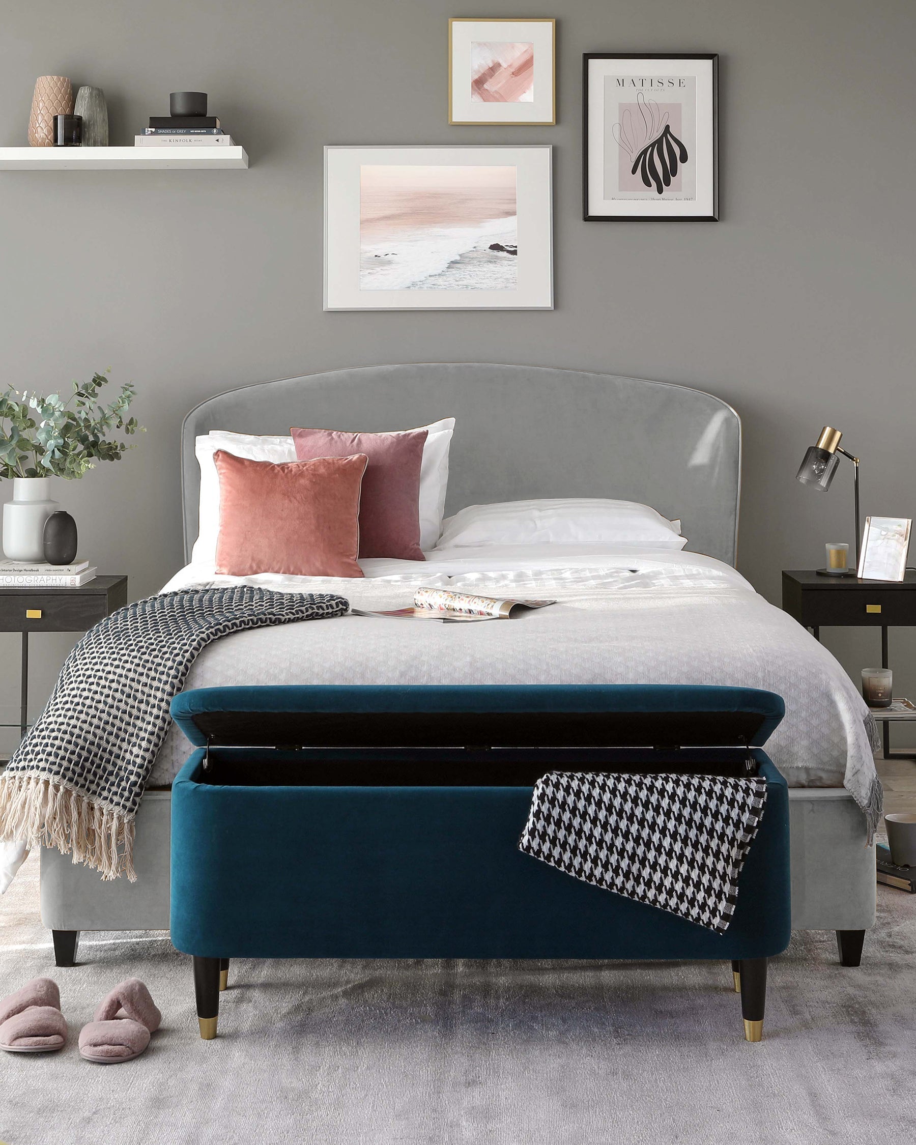 Carina Light Grey Velvet King Size Ottoman Storage Bed