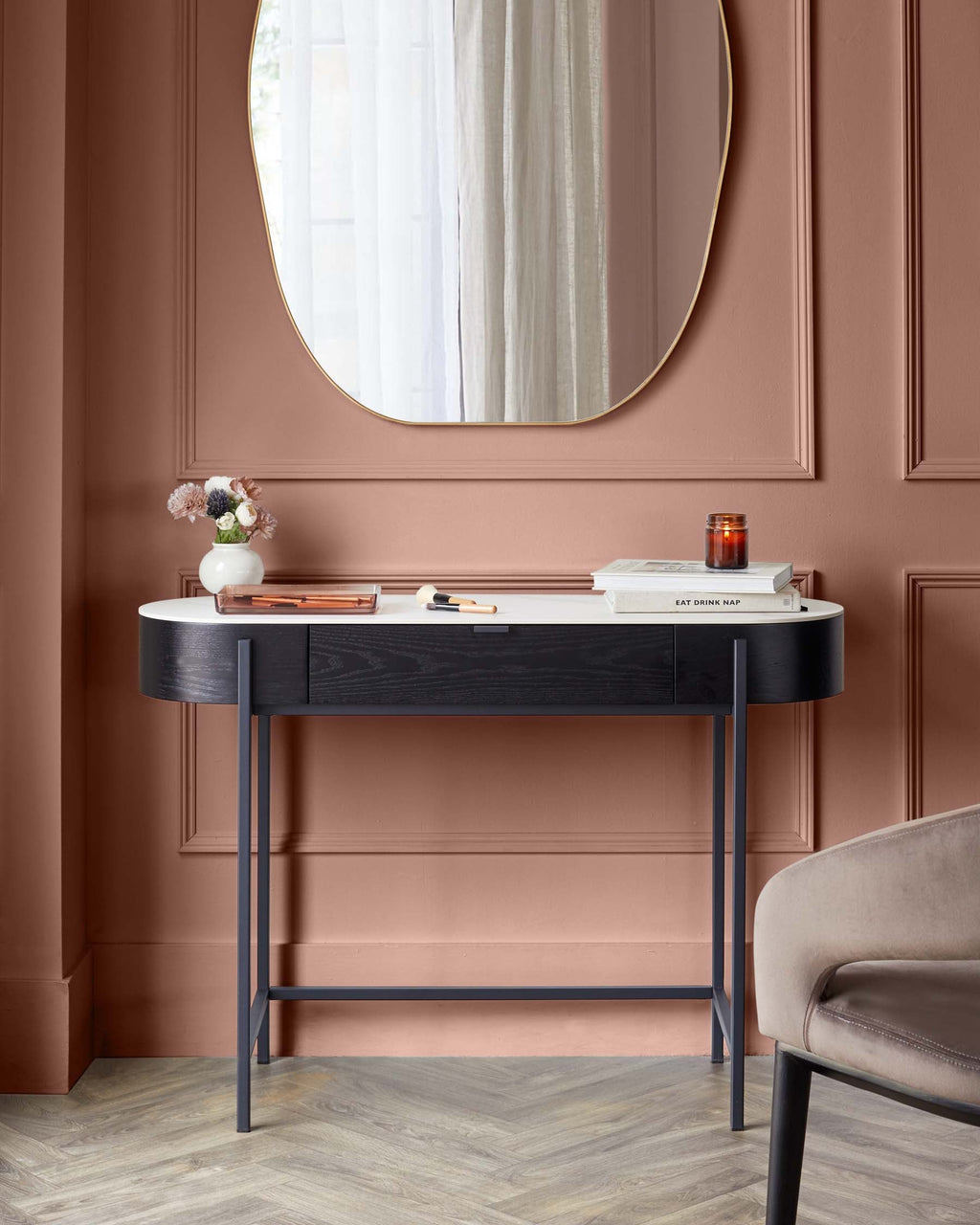 Carmen Black Console Dressing Table with White Ceramic Top