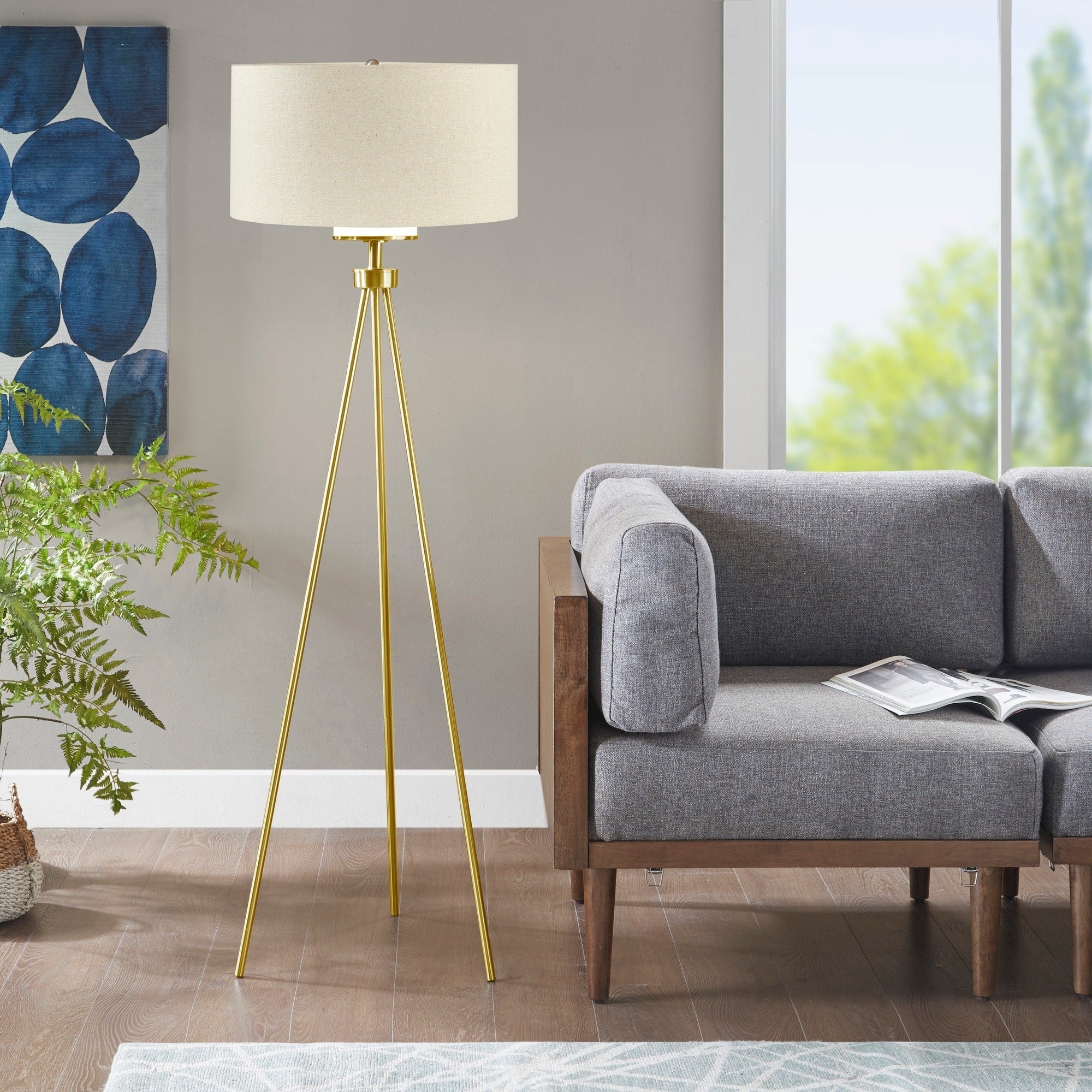 INK+IVY Pacific Metal Tripod Floor Lamp with Glass Shade