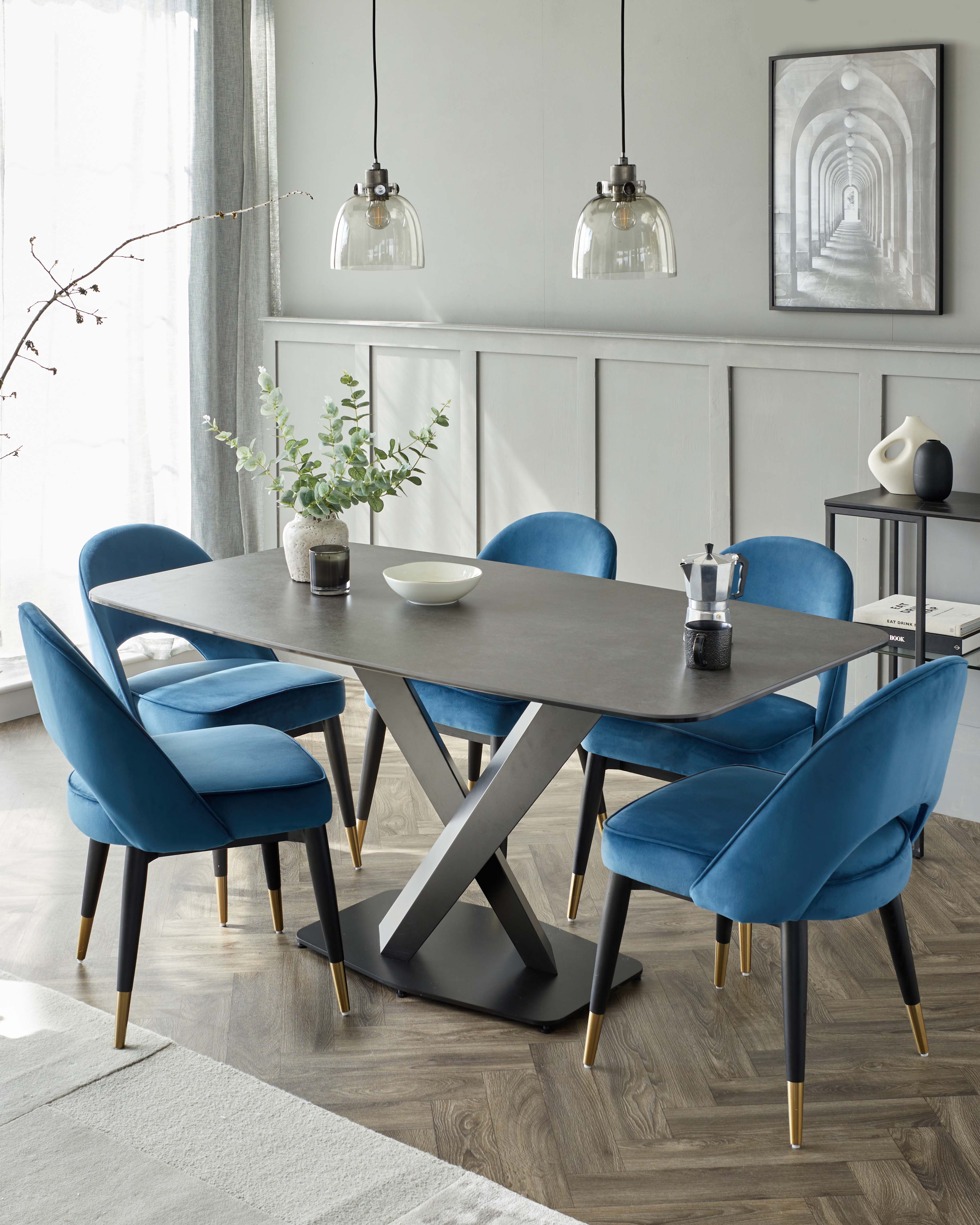 Carter Dark Grey Ceramic Pedestal 6 Seater Dining Table