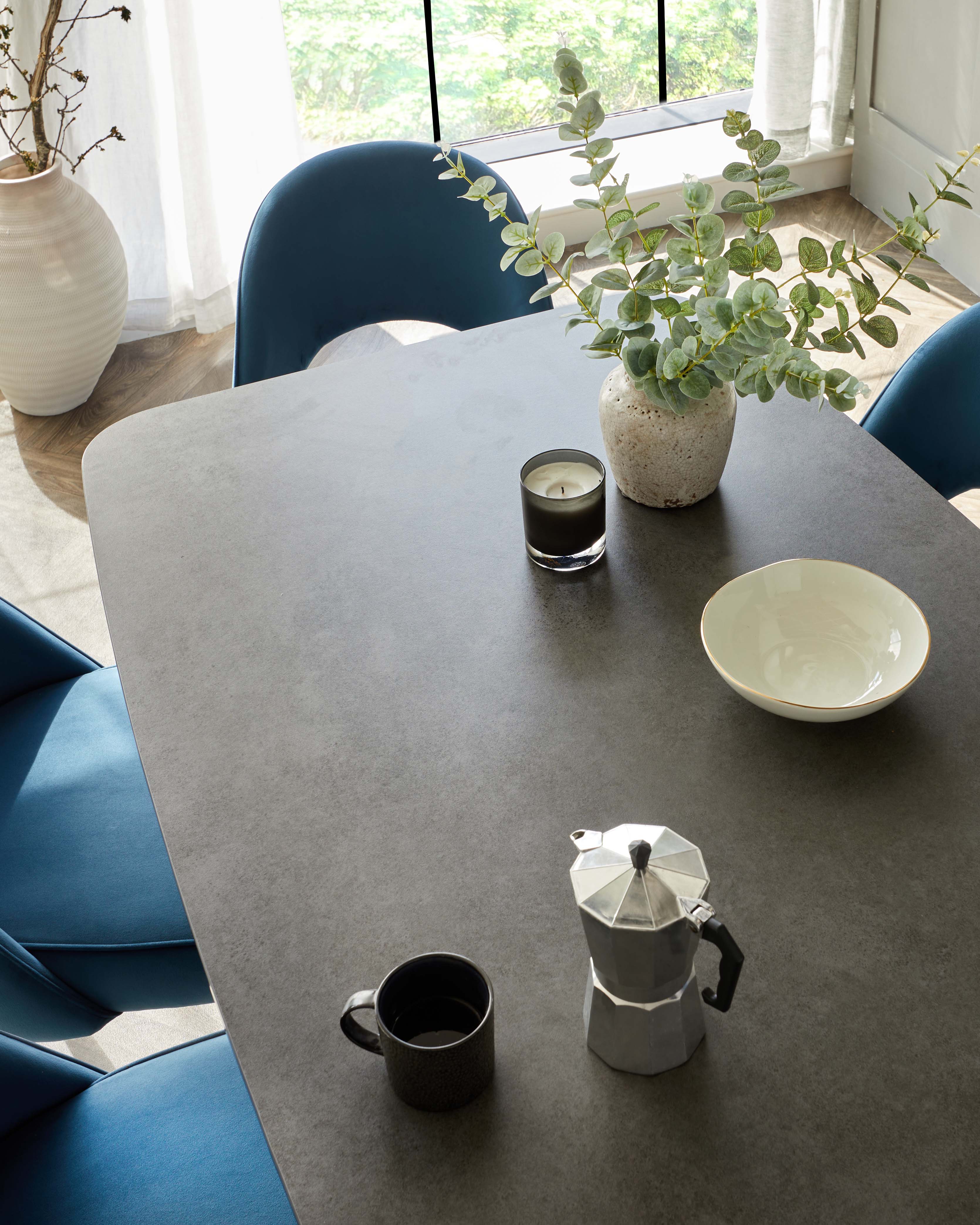 Carter Dark Grey Ceramic Pedestal 6 Seater Dining Table