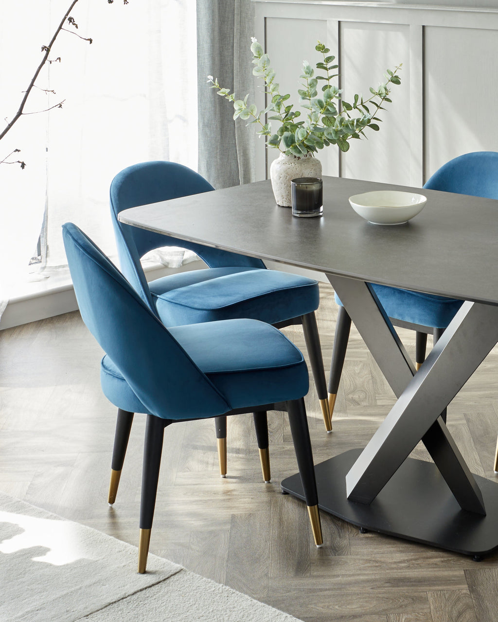 Carter Dark Grey Ceramic Pedestal 6 Seater Dining Table