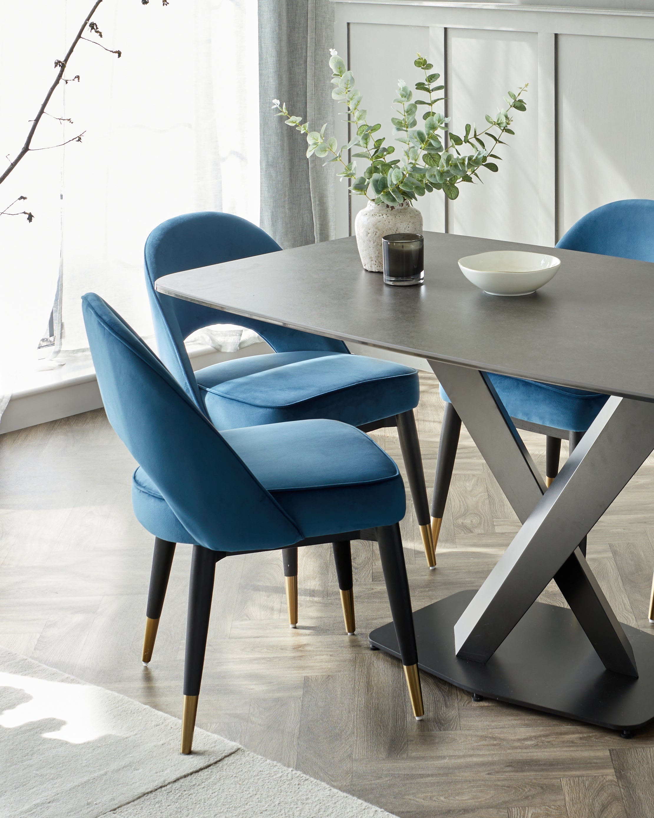 Carter Dark Grey Ceramic Pedestal 6 Seater Dining Table