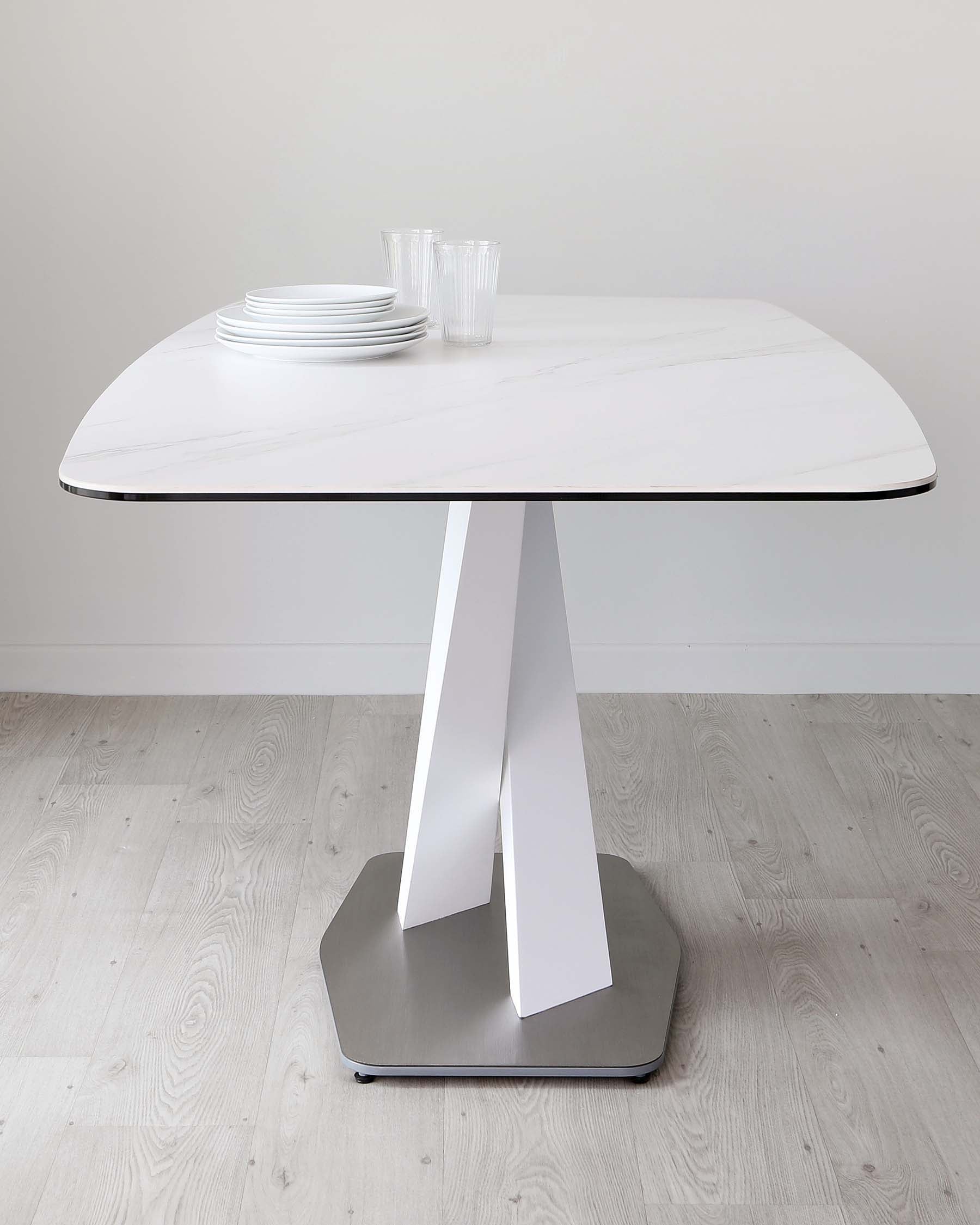 Carter White Marbled Ceramic Pedestal 6 Seater Dining Table