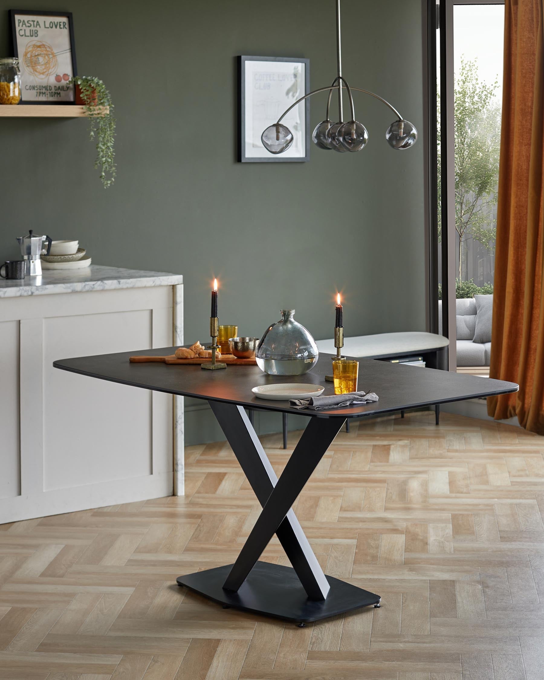 Carter 6 Seater Dark Grey Ceramic Dining Table with 6 Cleo Swivel Dark Grey Leather II Dining Chairs