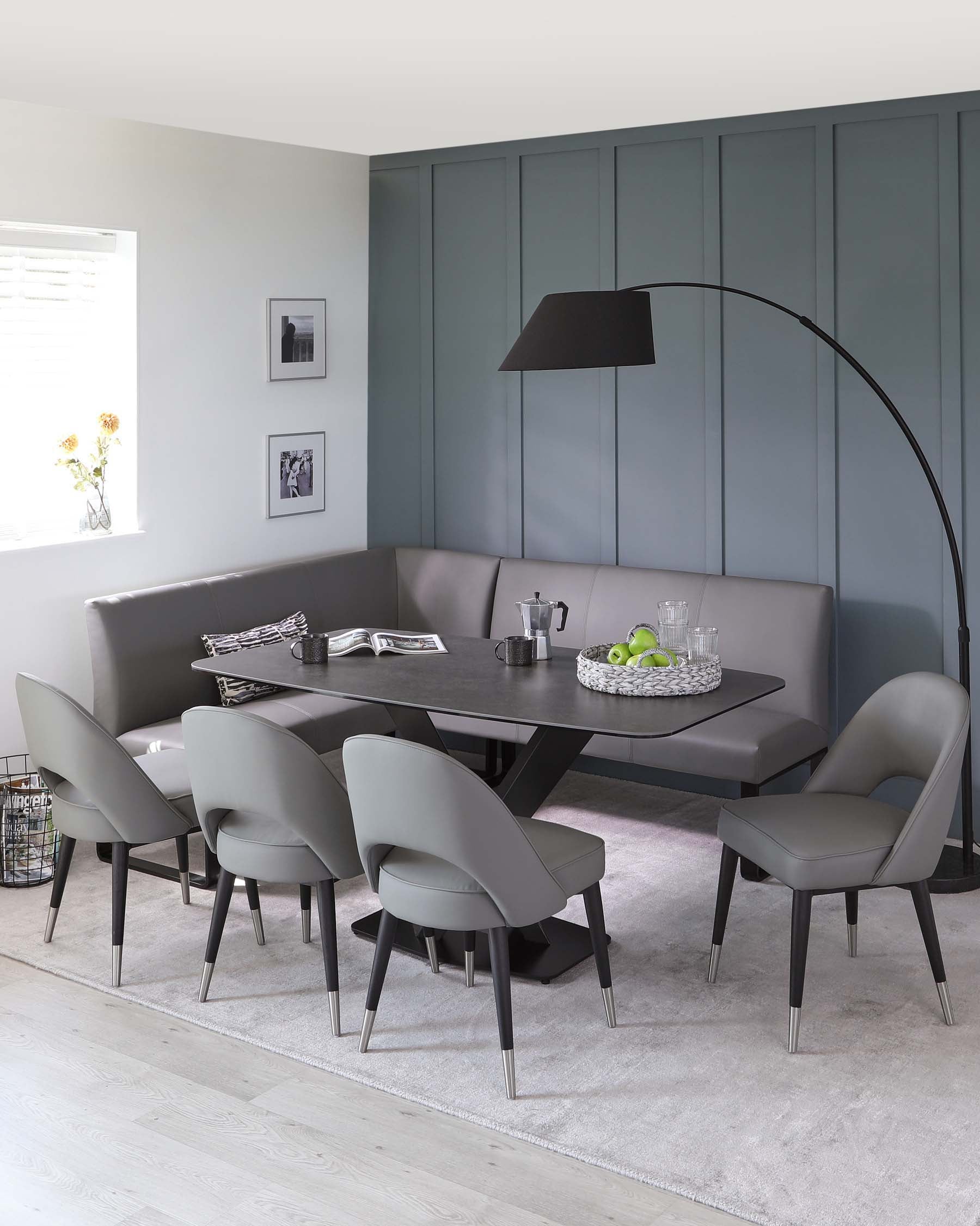 Loop 5 Seater Mid Grey Faux Leather Right Hand Corner Dining Bench